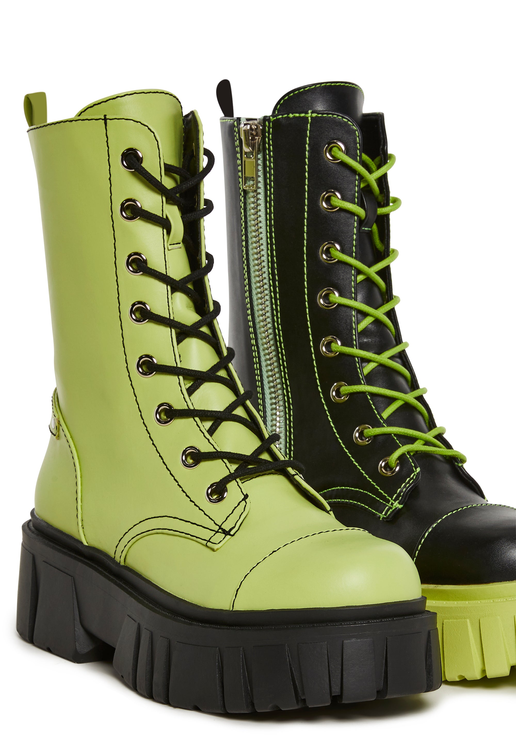 Alternative view of Devil Games Mismatched Combat Boots - Green