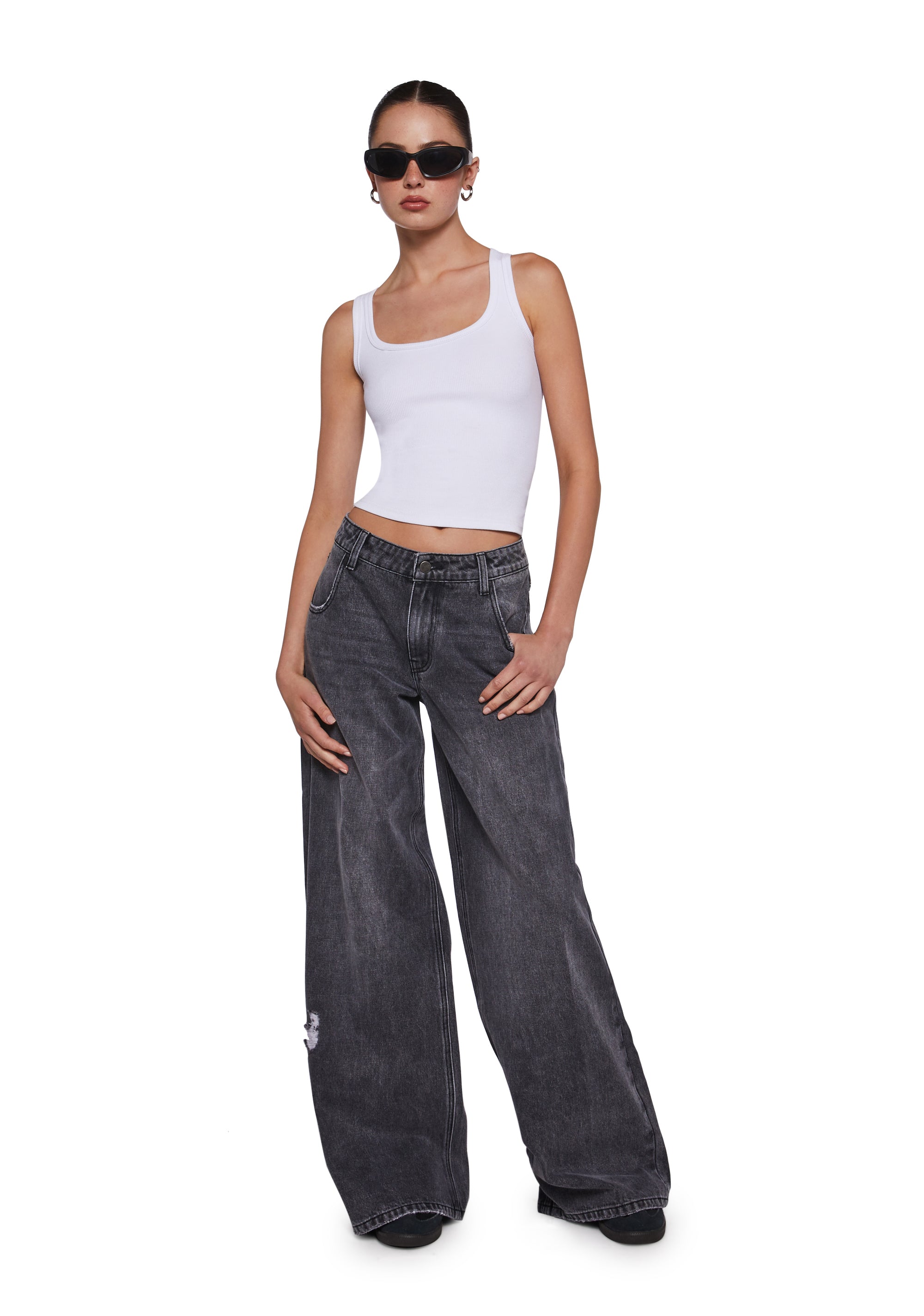 Alternative view of Sinful Attitude Wide Leg Jeans - Dark Grey