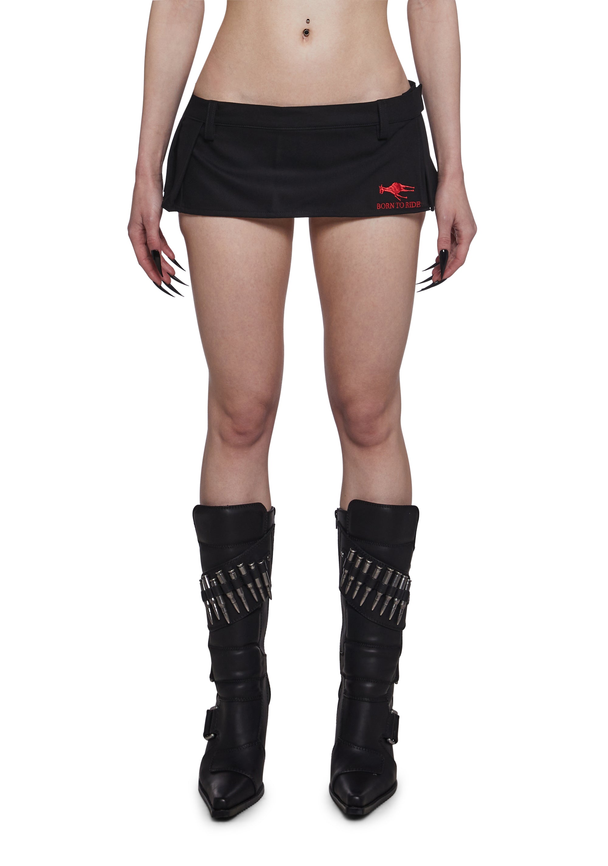 Born To Ride Pleated Ultra Mini Skirt - Black