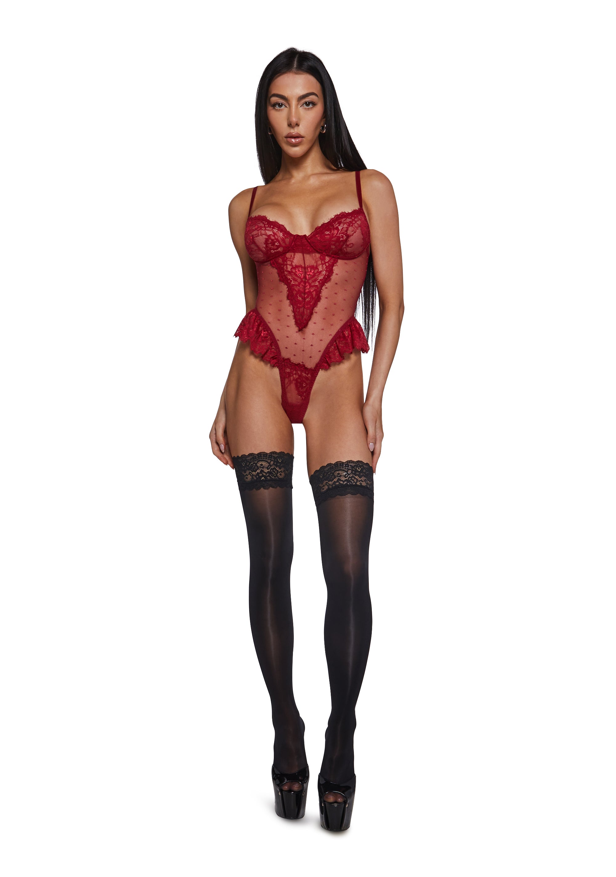 Alternative view of Wild Embrace Lace Bodysuit - Red