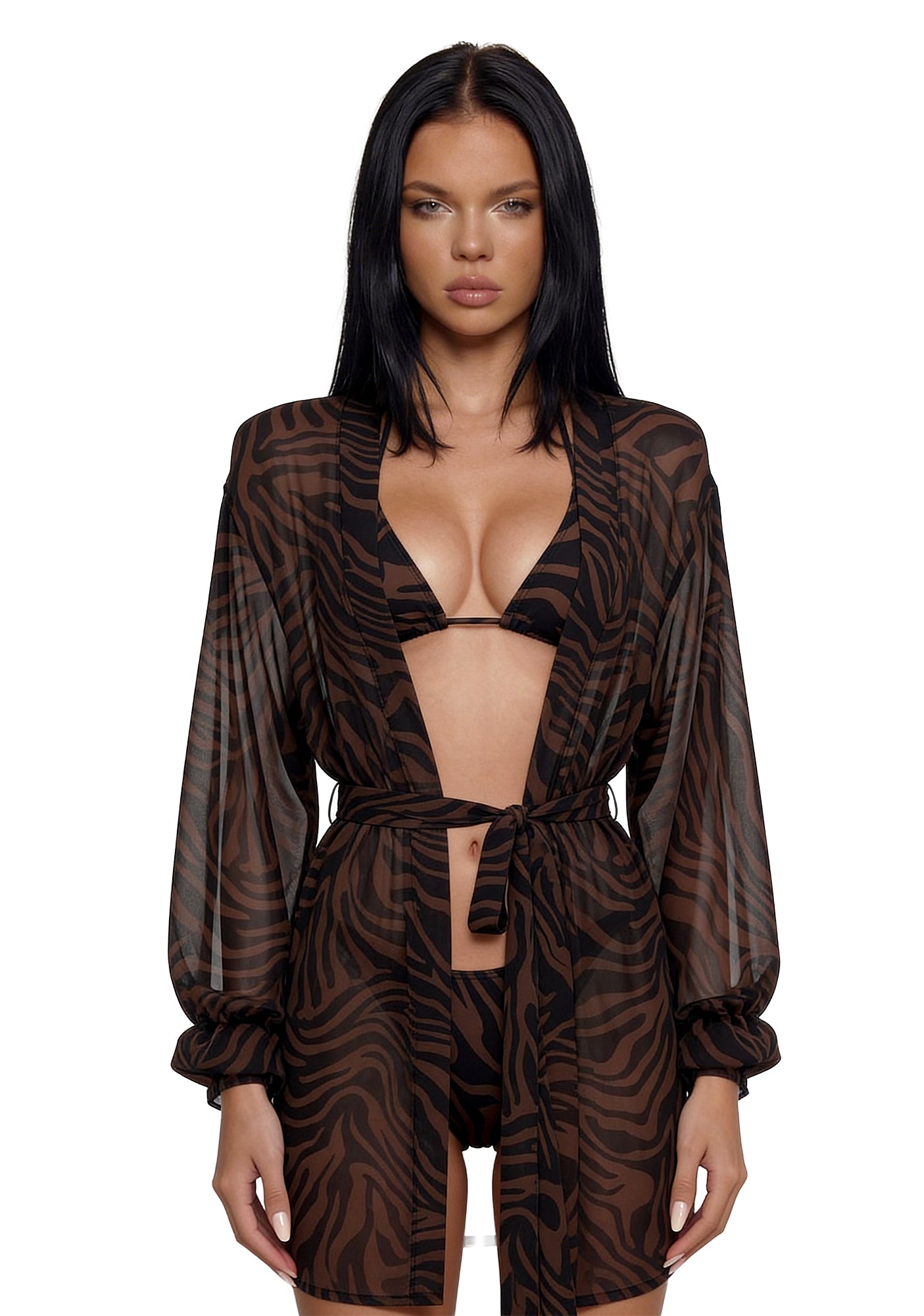 Wild Getaway Coverup Kimono - Brown/Black