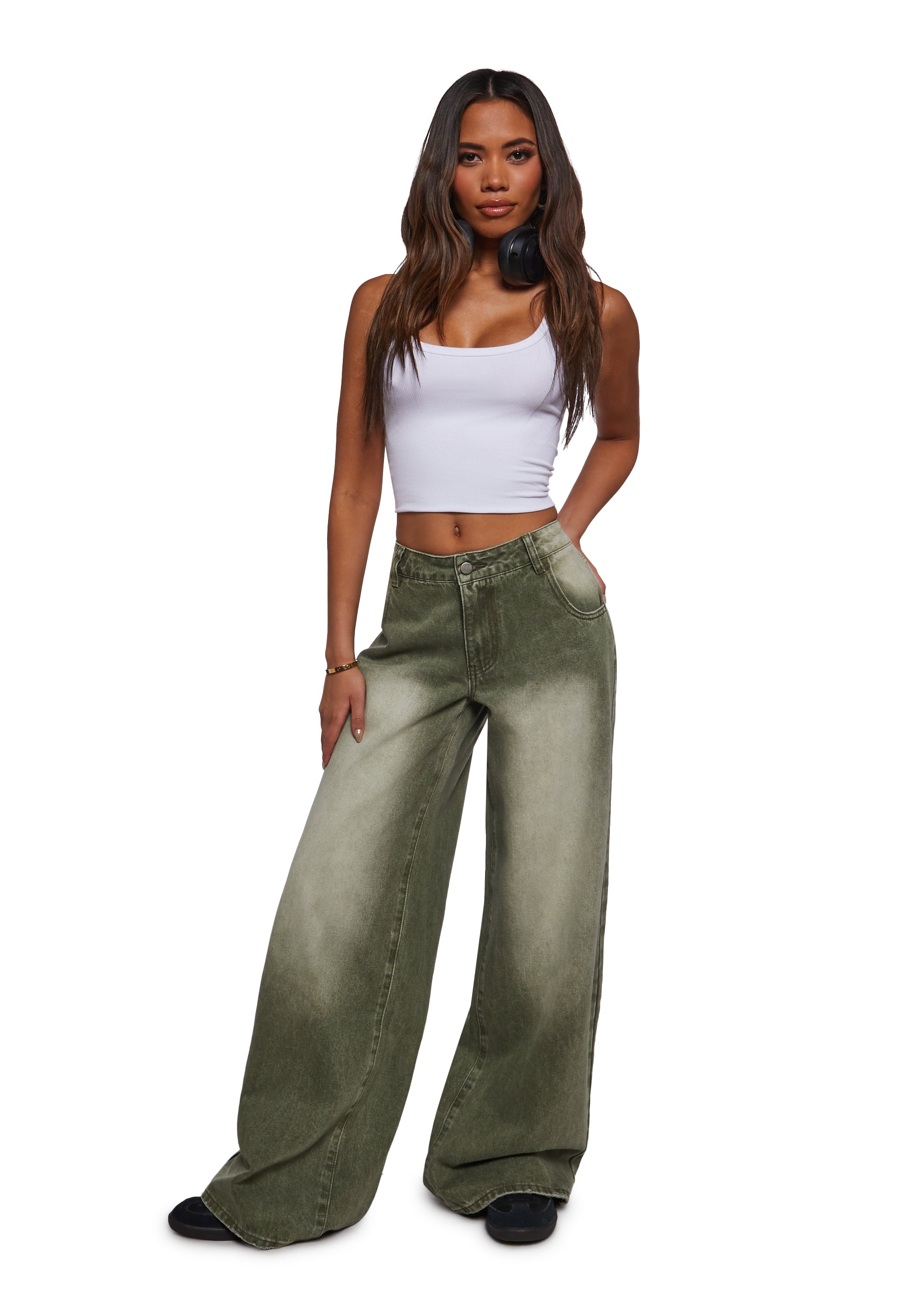 Alternative view of Sinful Attitude Wide Leg Jeans - Green