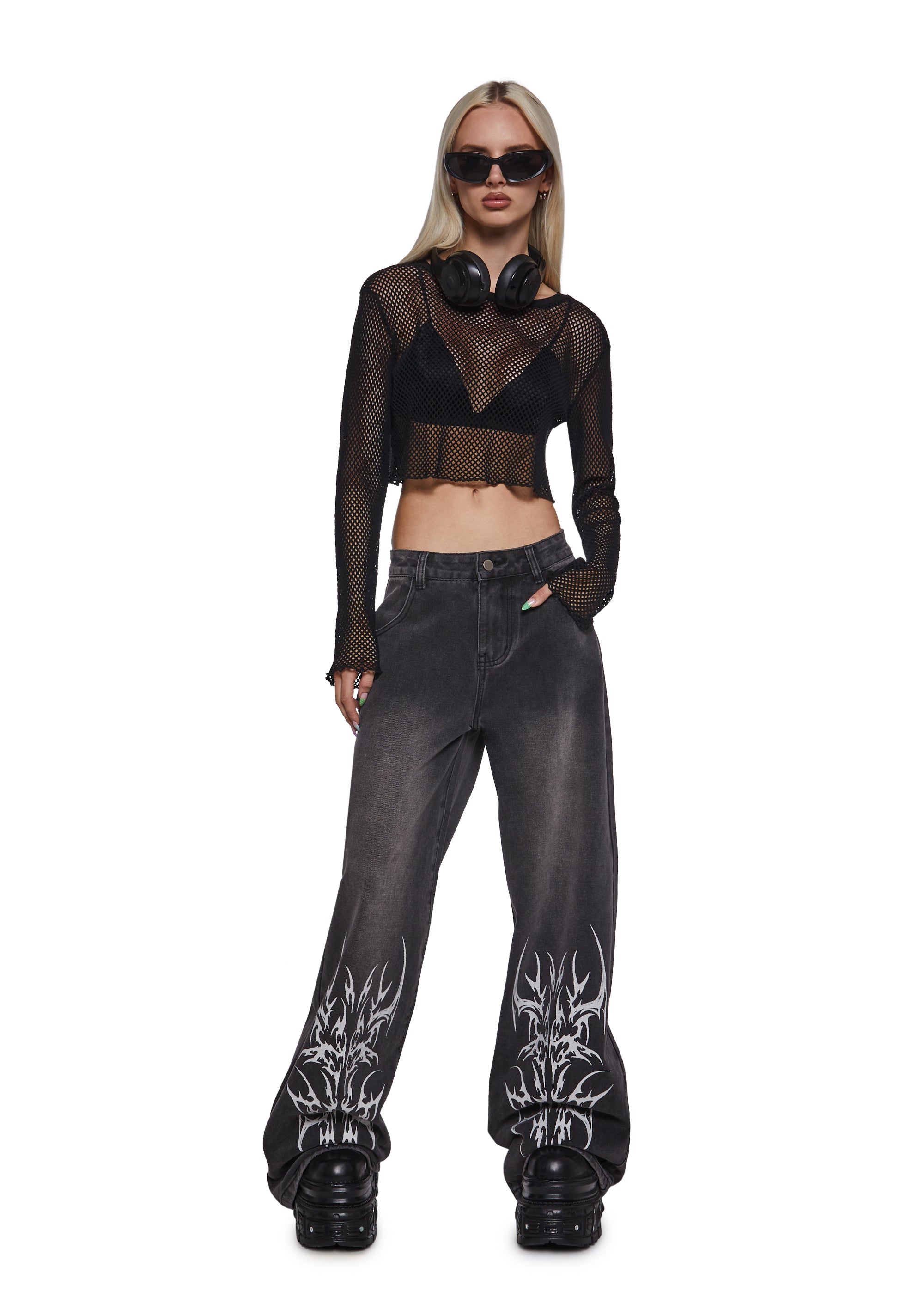 Alternative view of Sinful Attitude Wide Leg Jeans - Abstract
