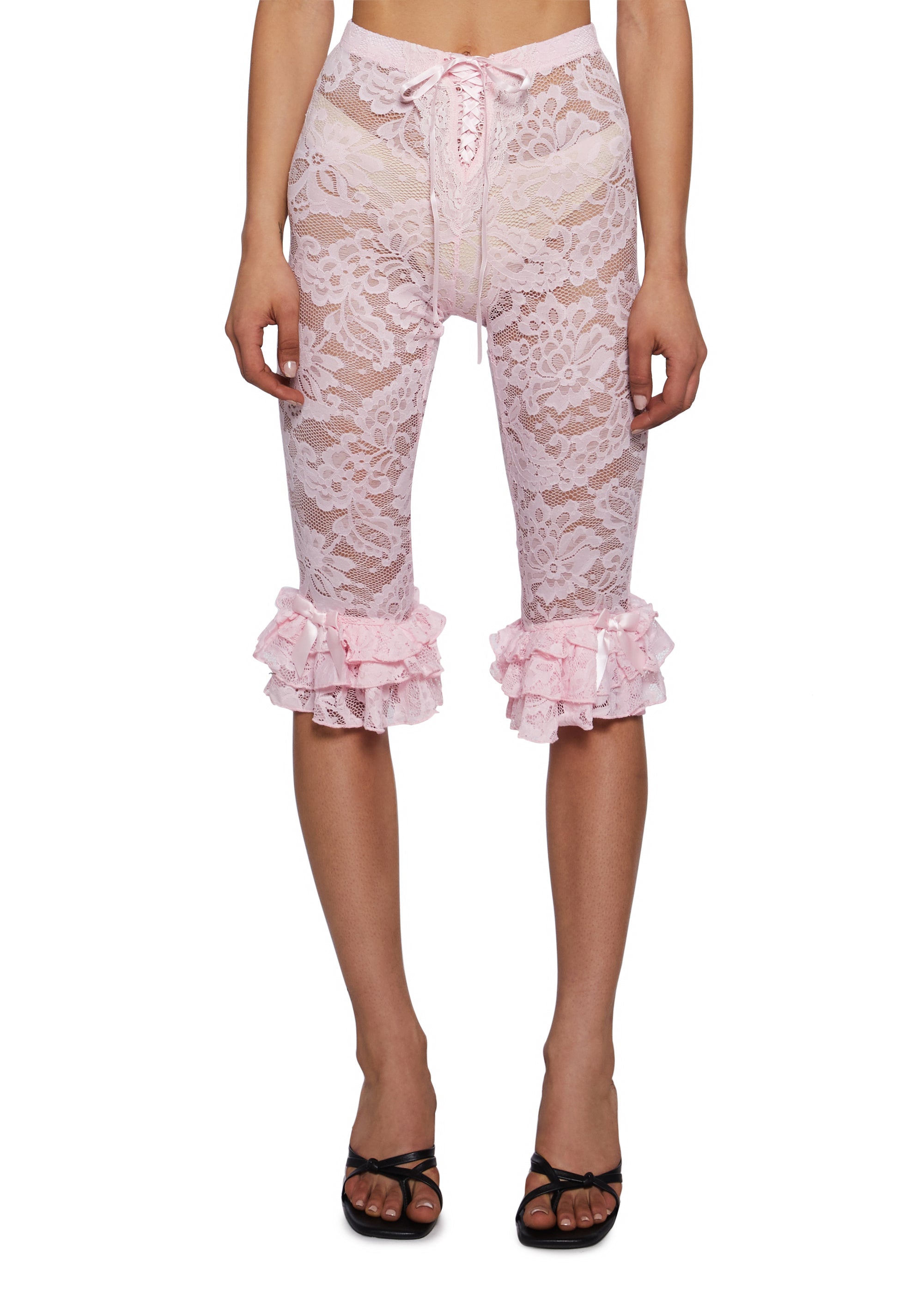 Daring Love Lace Capri Pants - Pink