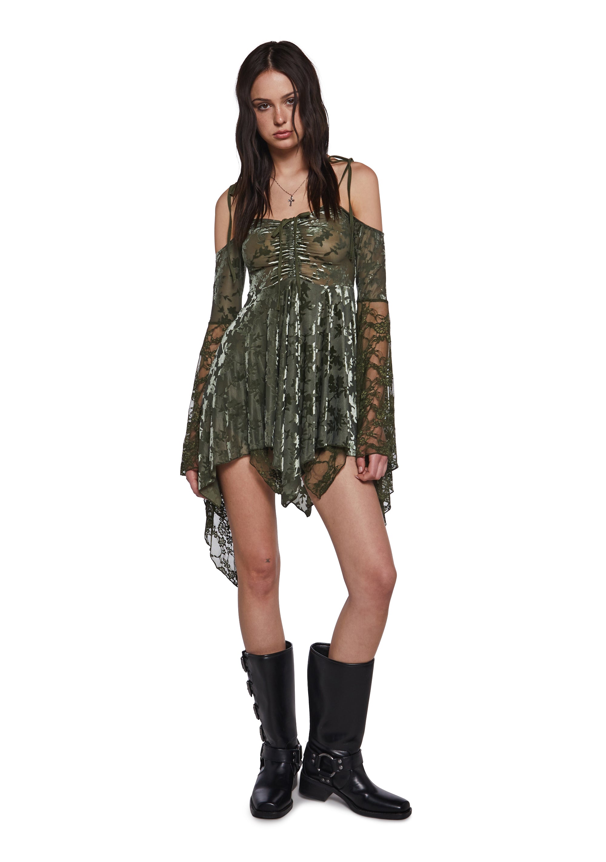 Alternative view of F Is For Fairies Handkerchief Dress - Green Velvet Lace