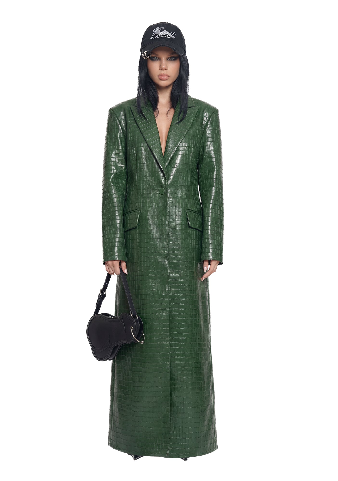 Alternative view of Leather Elongated Blazer Coat - Green