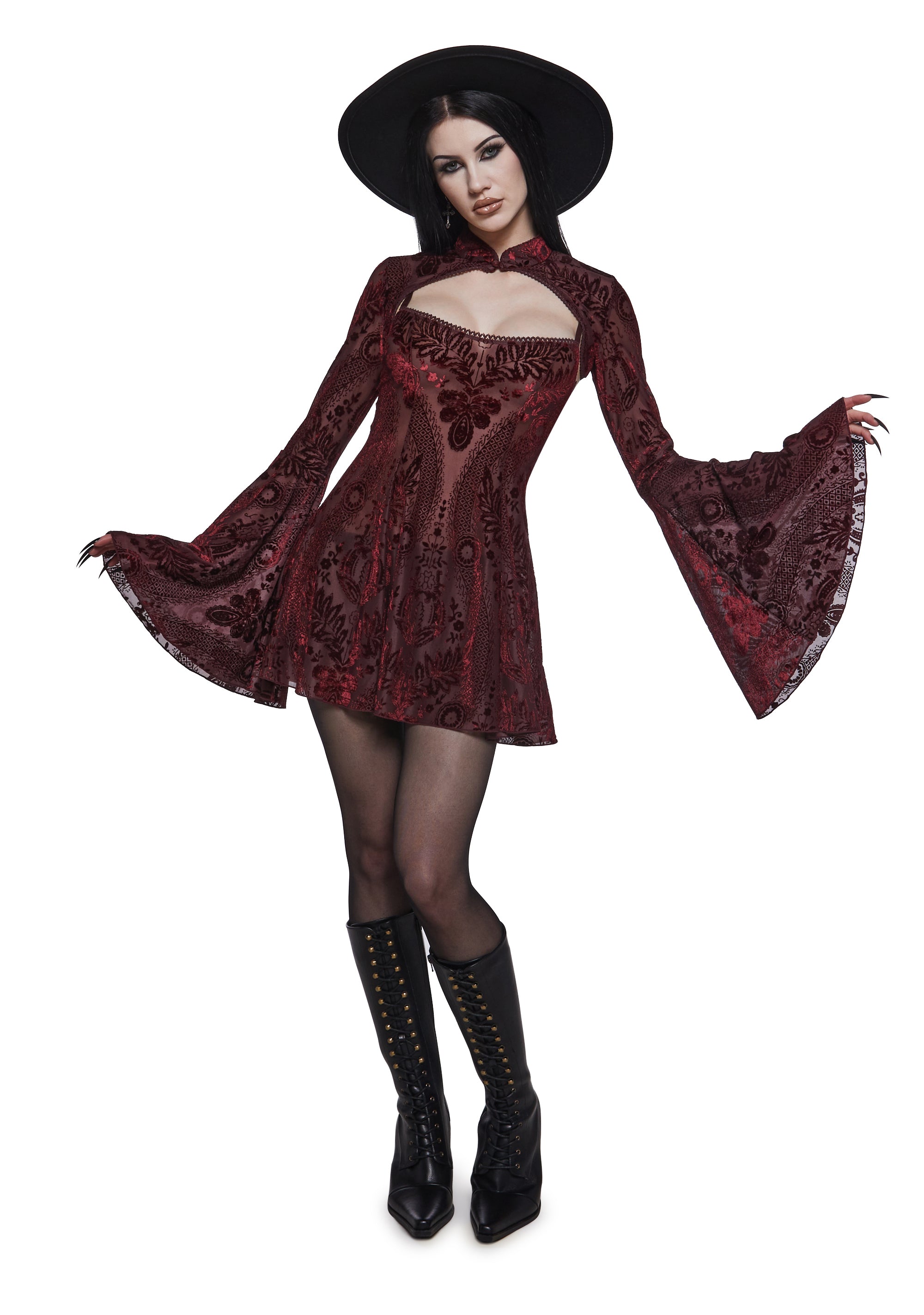 Alternative view of Druid’S Sister Mini Dress And Shrug Set - Wine