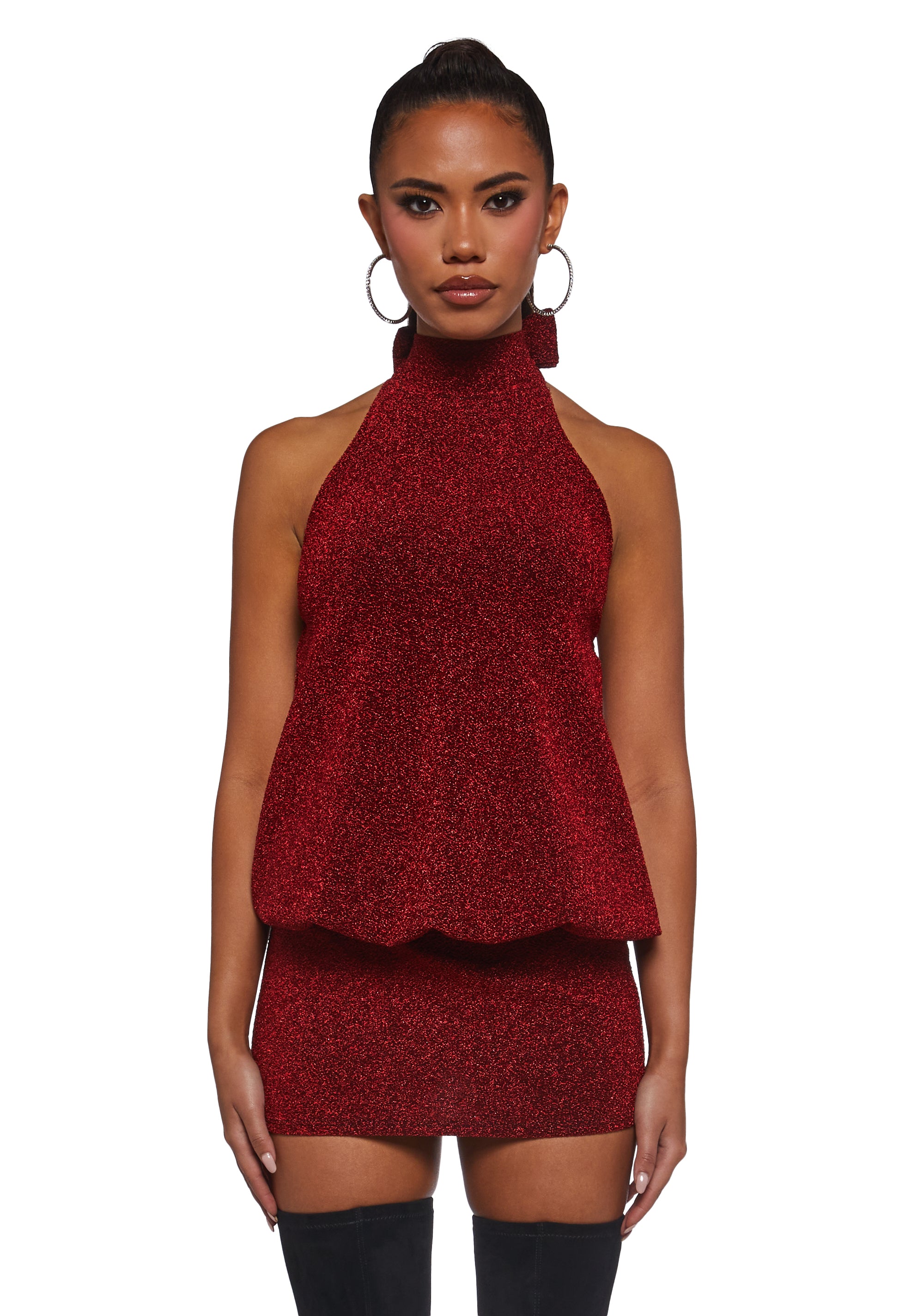 Club Moves Halter Dress - Red Glitter