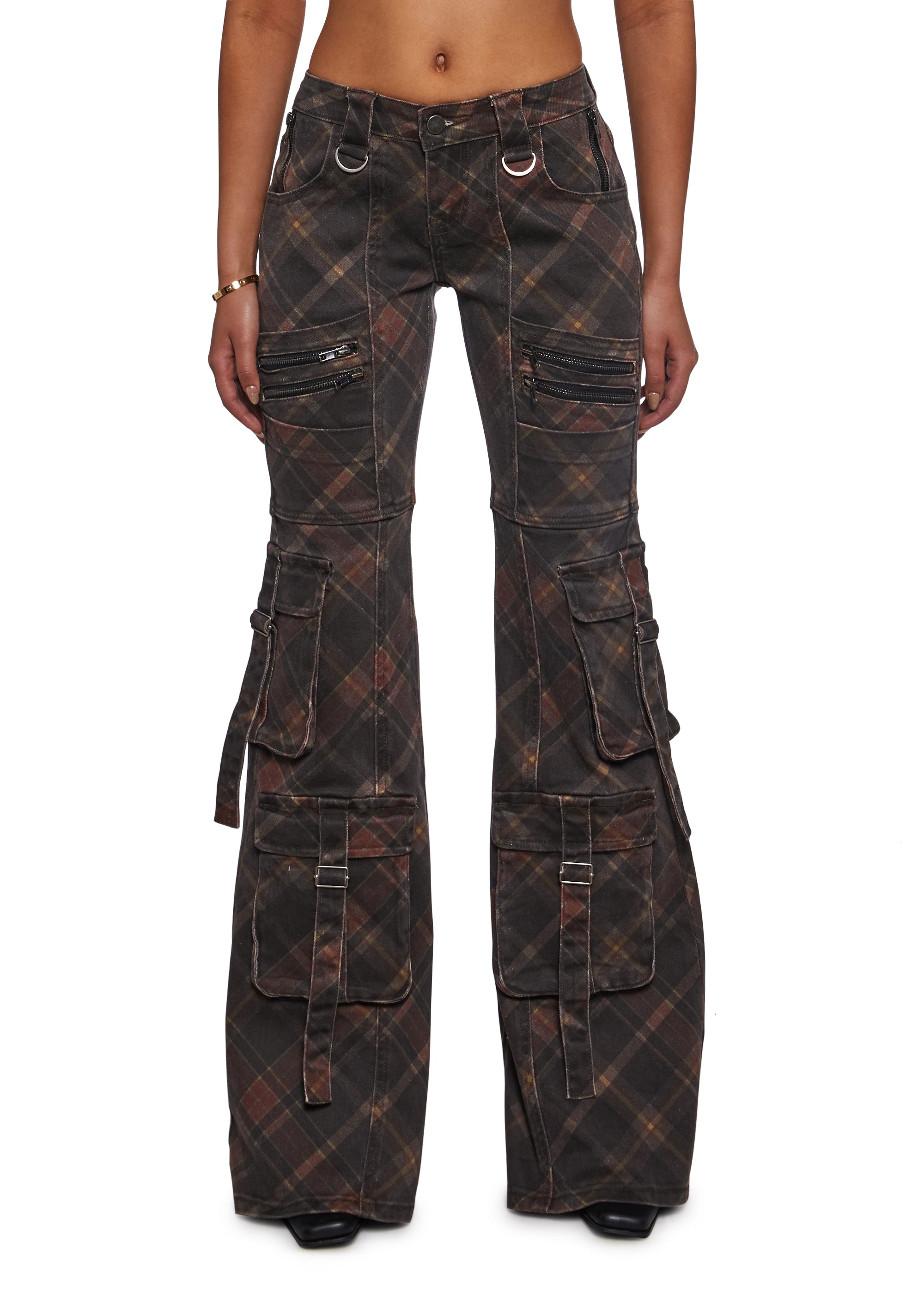 Aurora Cargo Jeans - Dark Plaid