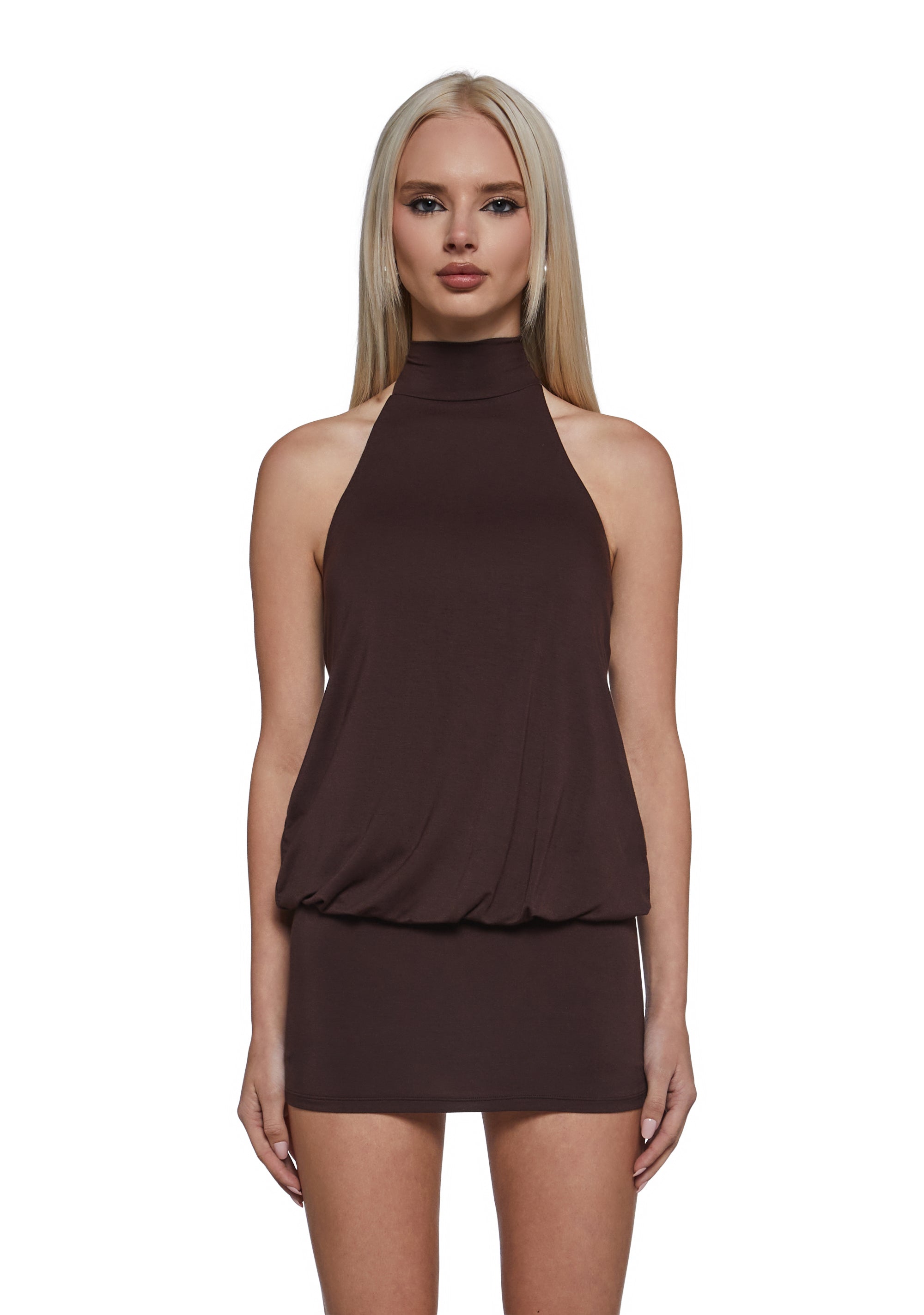 Club Moves Halter Dress - Brown
