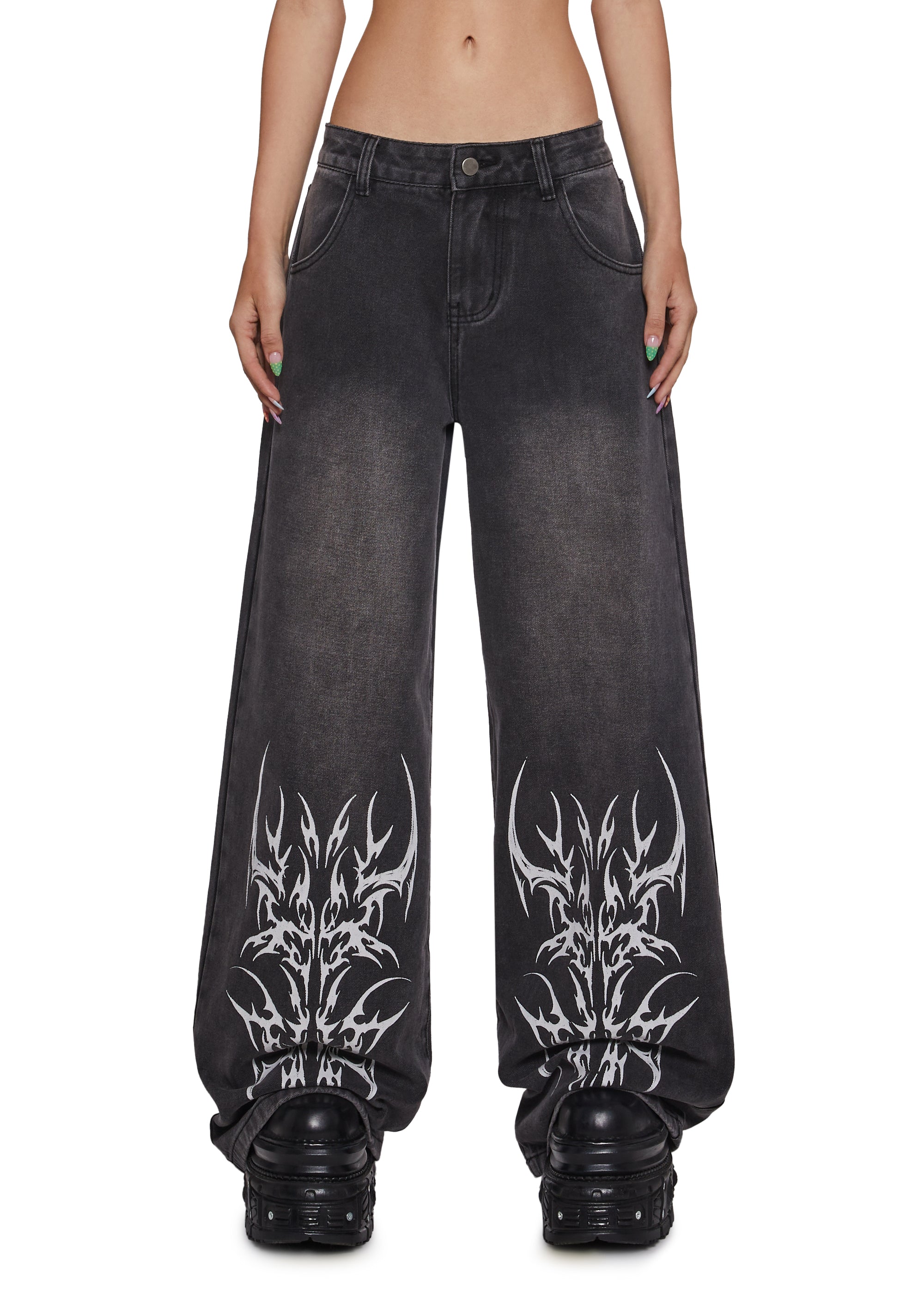 Sinful Attitude Wide Leg Jeans - Abstract