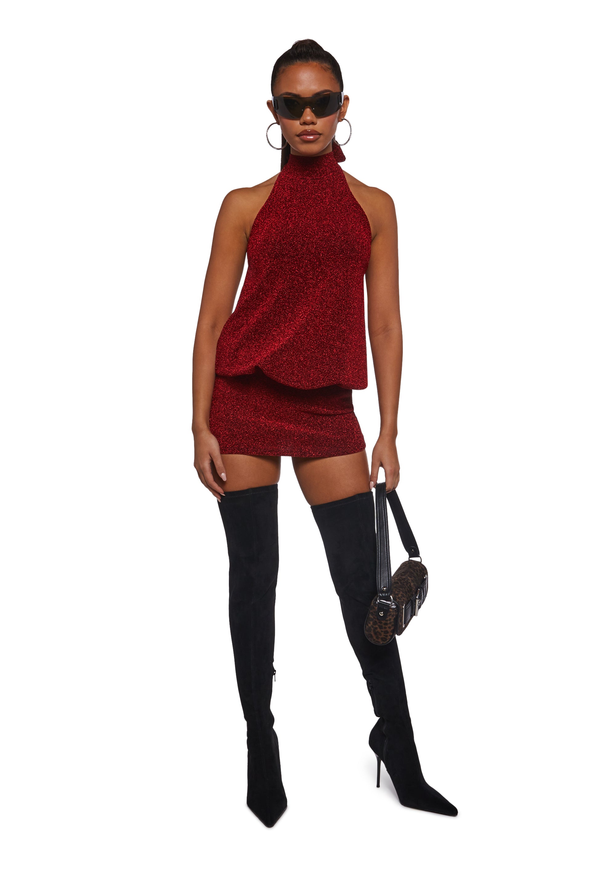 Alternative view of Club Moves Halter Dress - Red Glitter