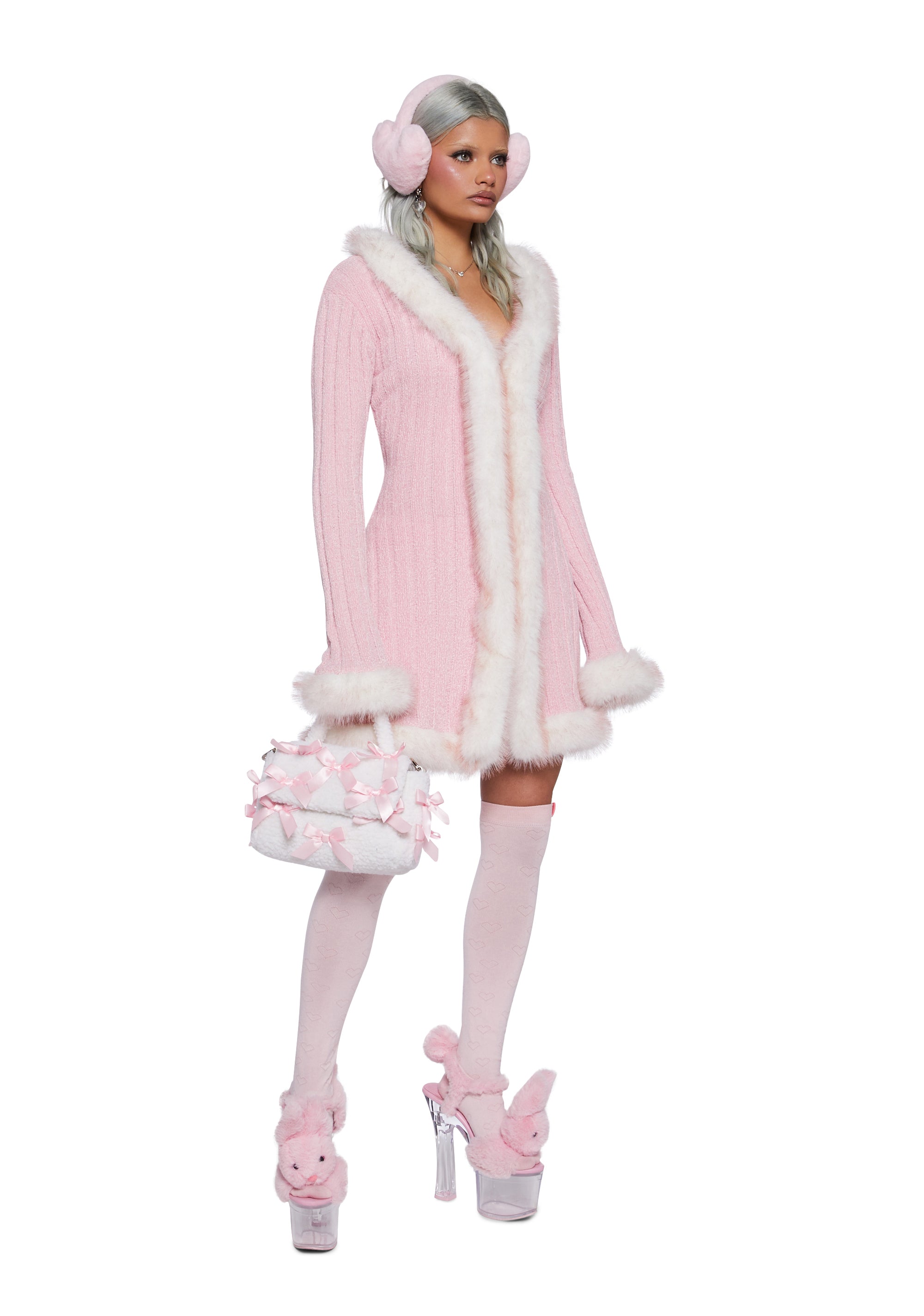 Alternative view of Furry Foe Long Cardigan - Pink