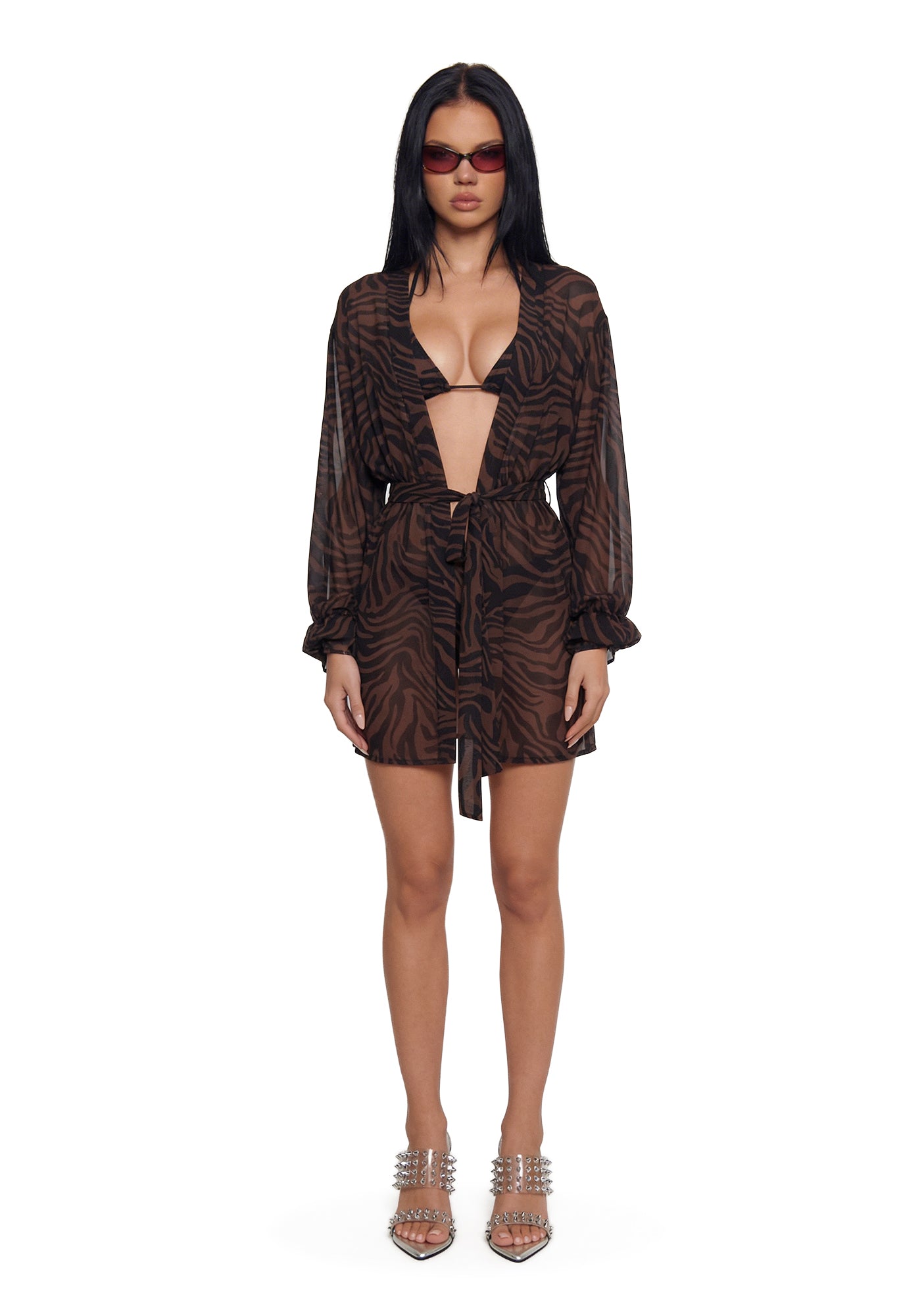 Alternative view of Wild Getaway Coverup Kimono - Brown/Black