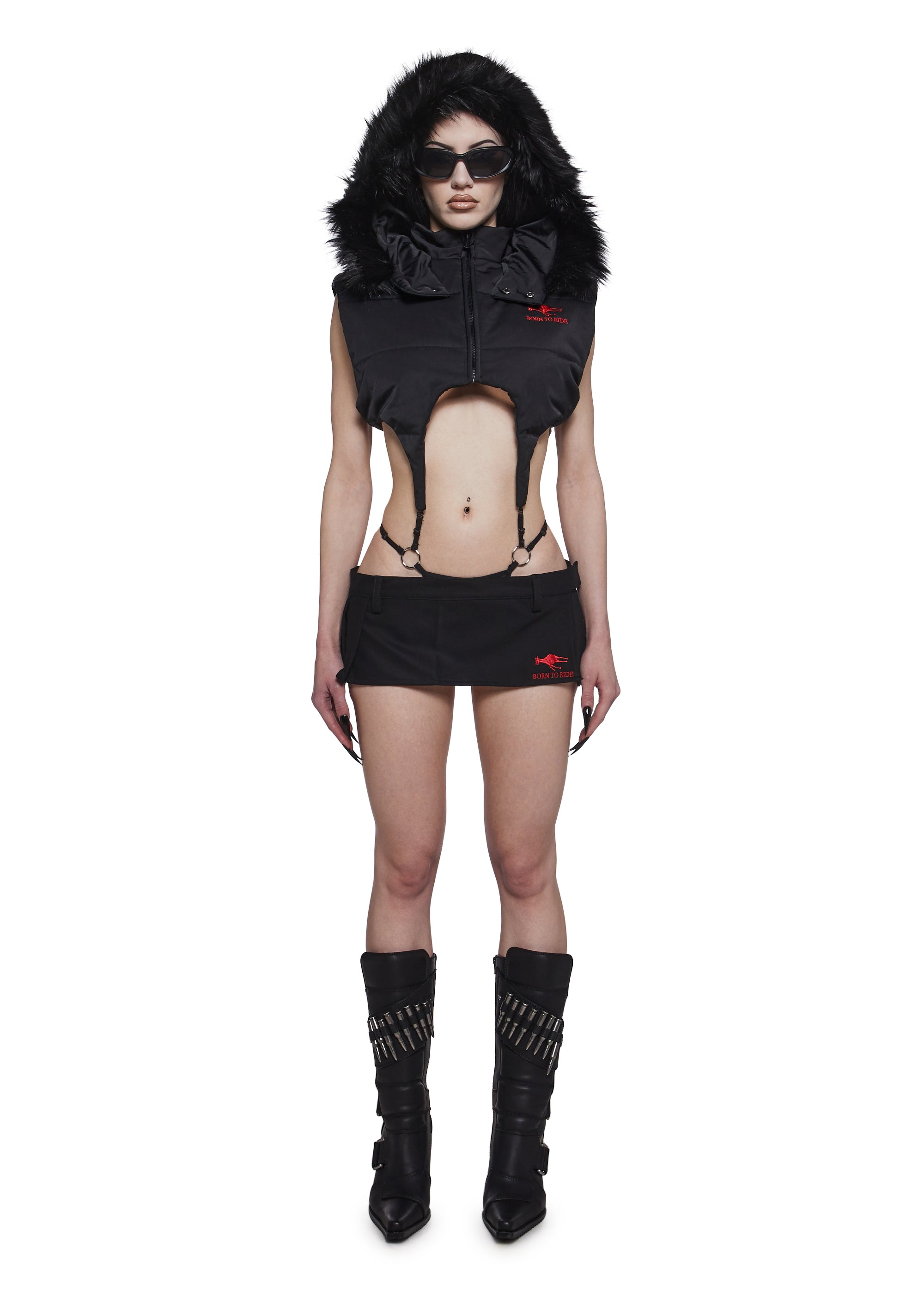 Alternative view of Born To Ride Pleated Ultra Mini Skirt - Black