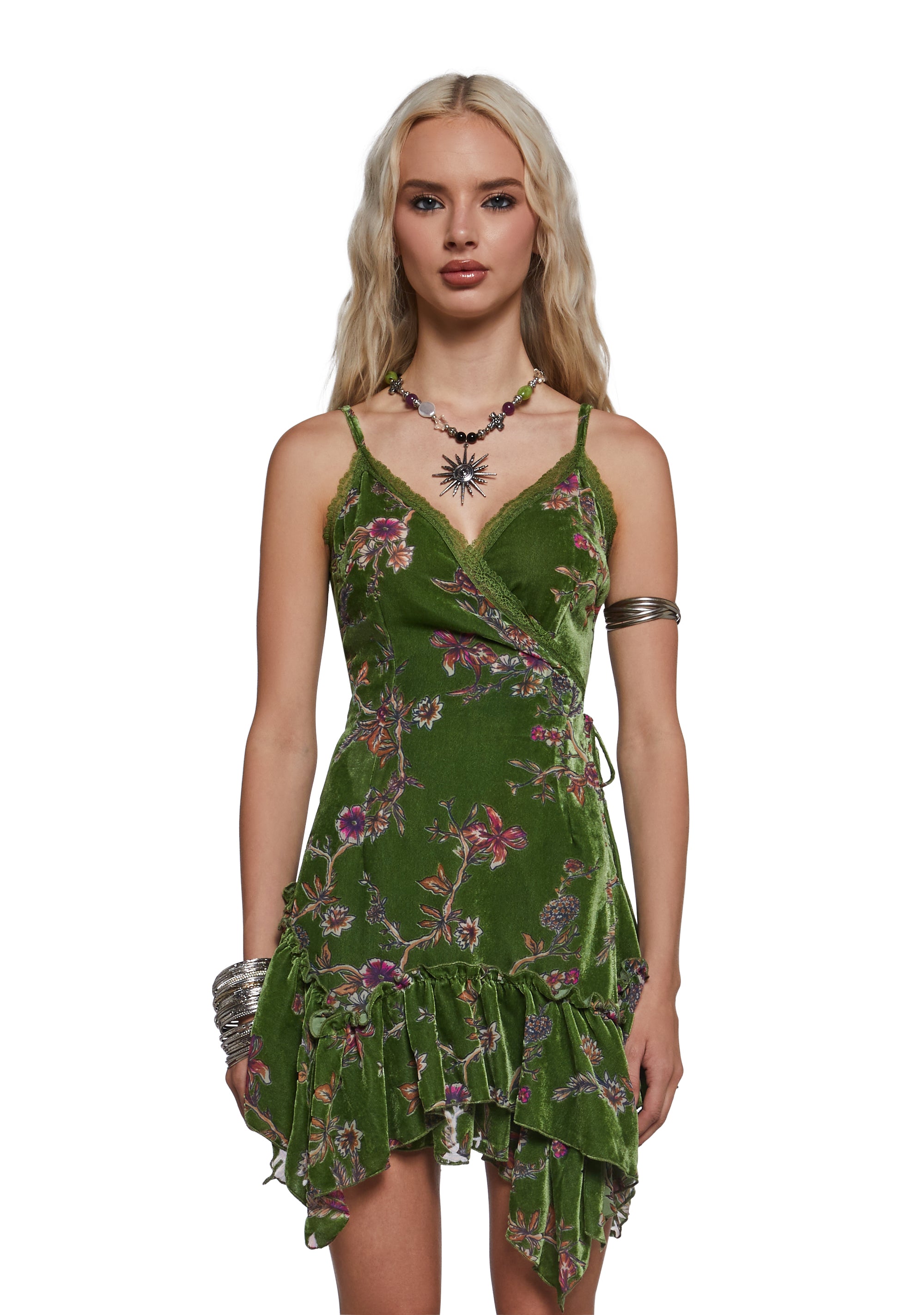 Dryas Velvet Wrap Mini Dress