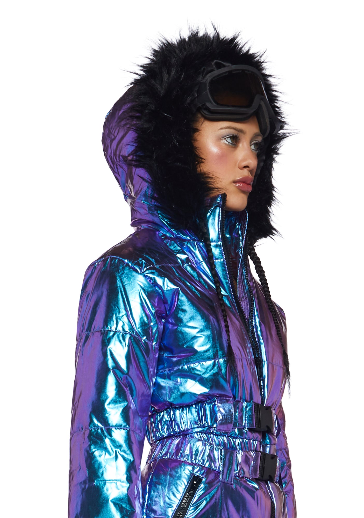 Alternative view of Aurora Beam Holographic Snowsuit - Blue