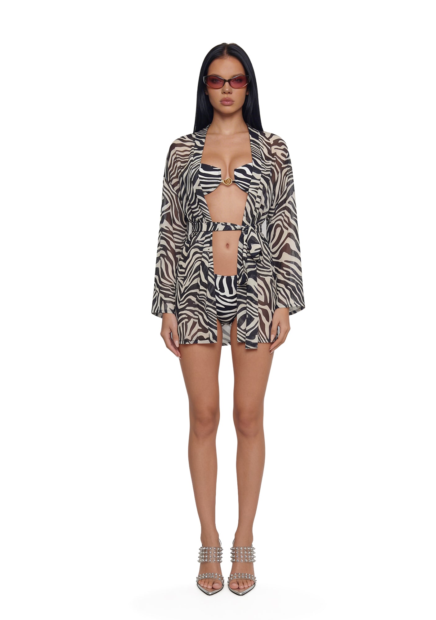 Alternative view of Wild Getaway Coverup Kimono - Black/White