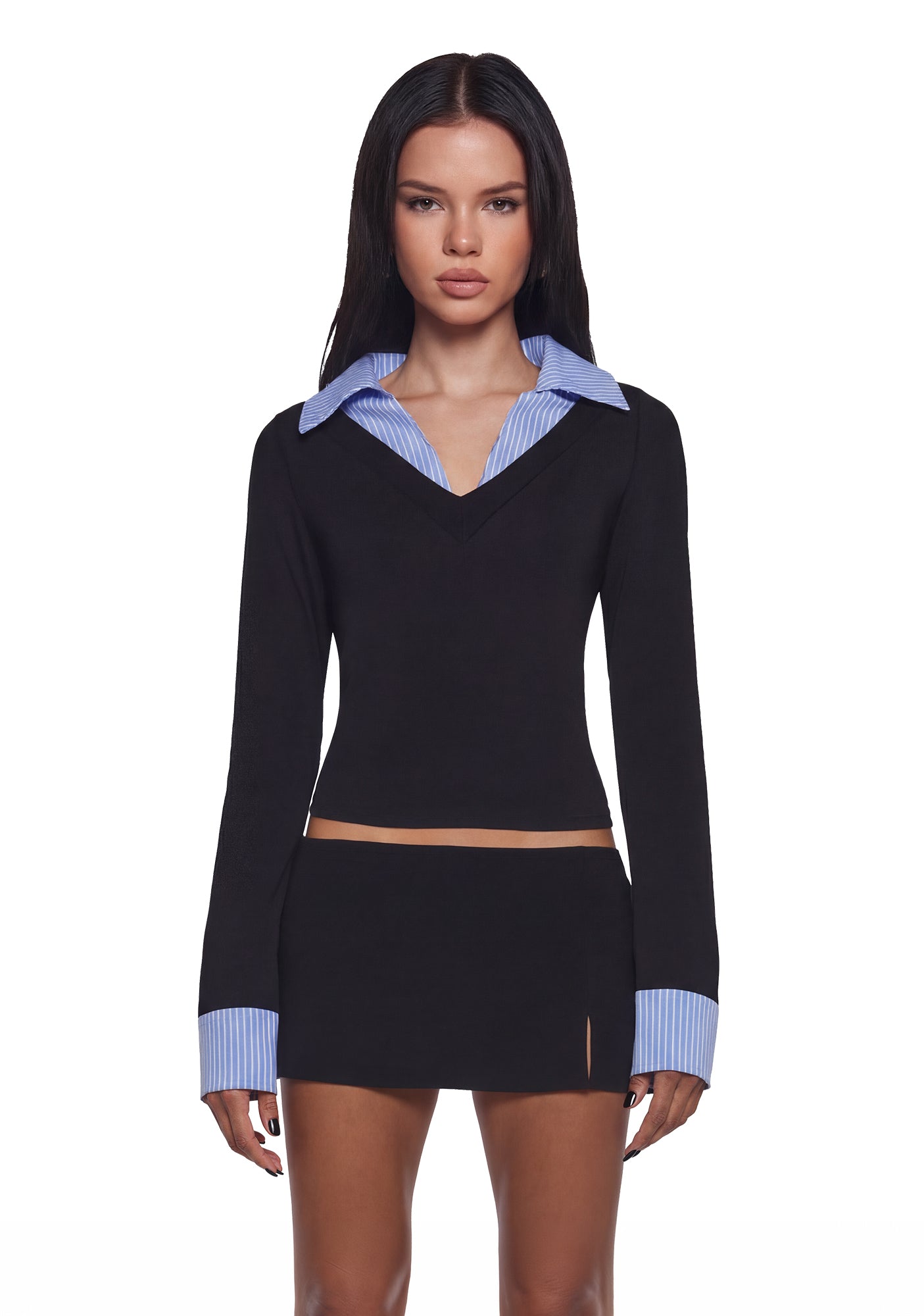 Eleanor Collared Long Sleeve Top - Striped