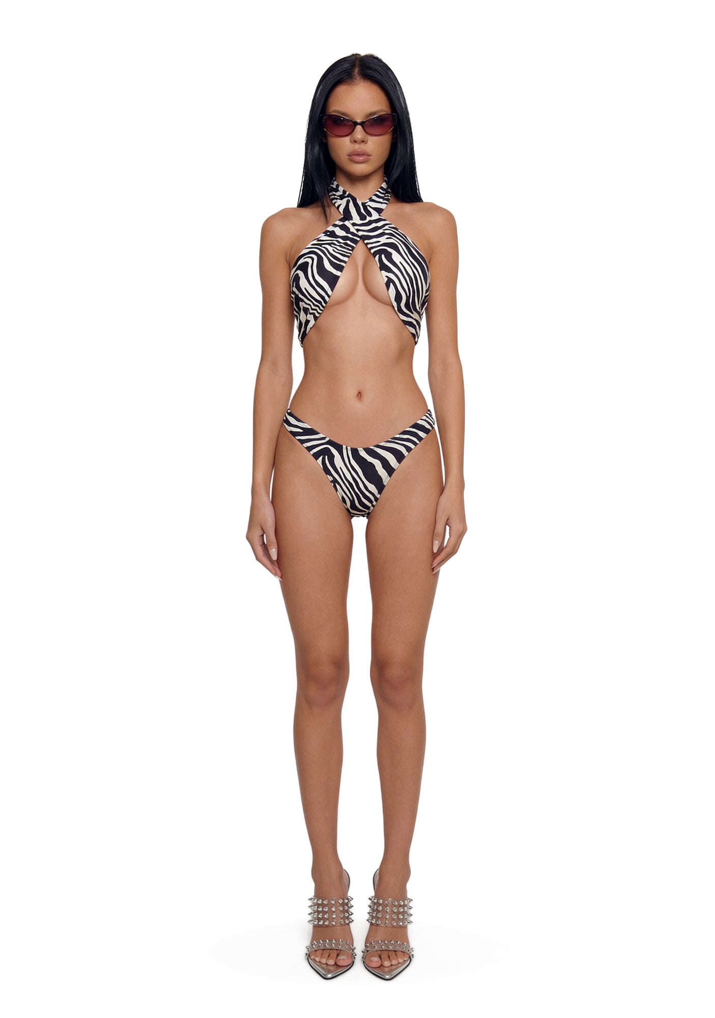 Alternative view of Wild Getaway Criss Cross Bikini Set - Black/White