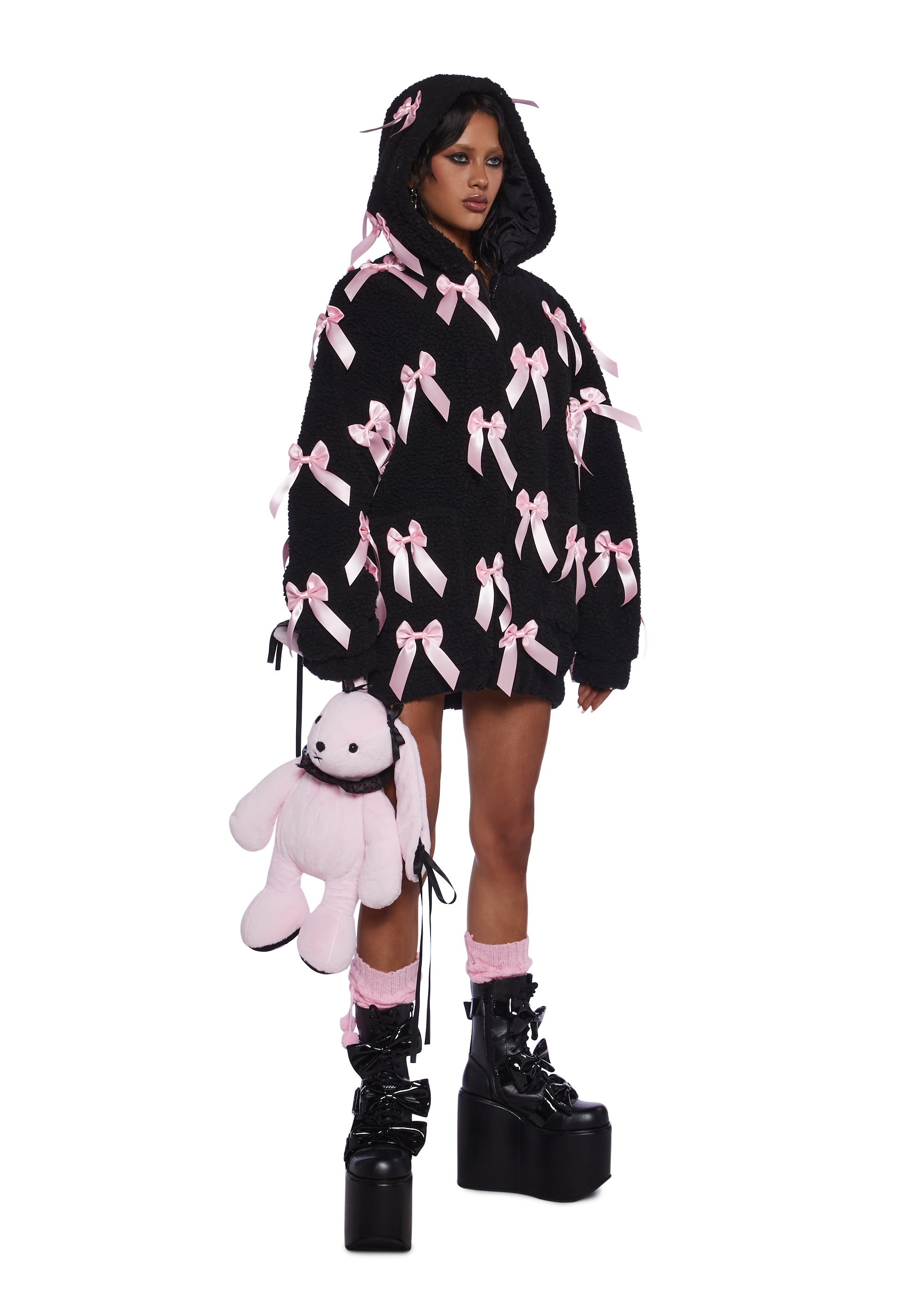 Alternative view of Pinky Promise Hooded Sherpa Jacket - Black