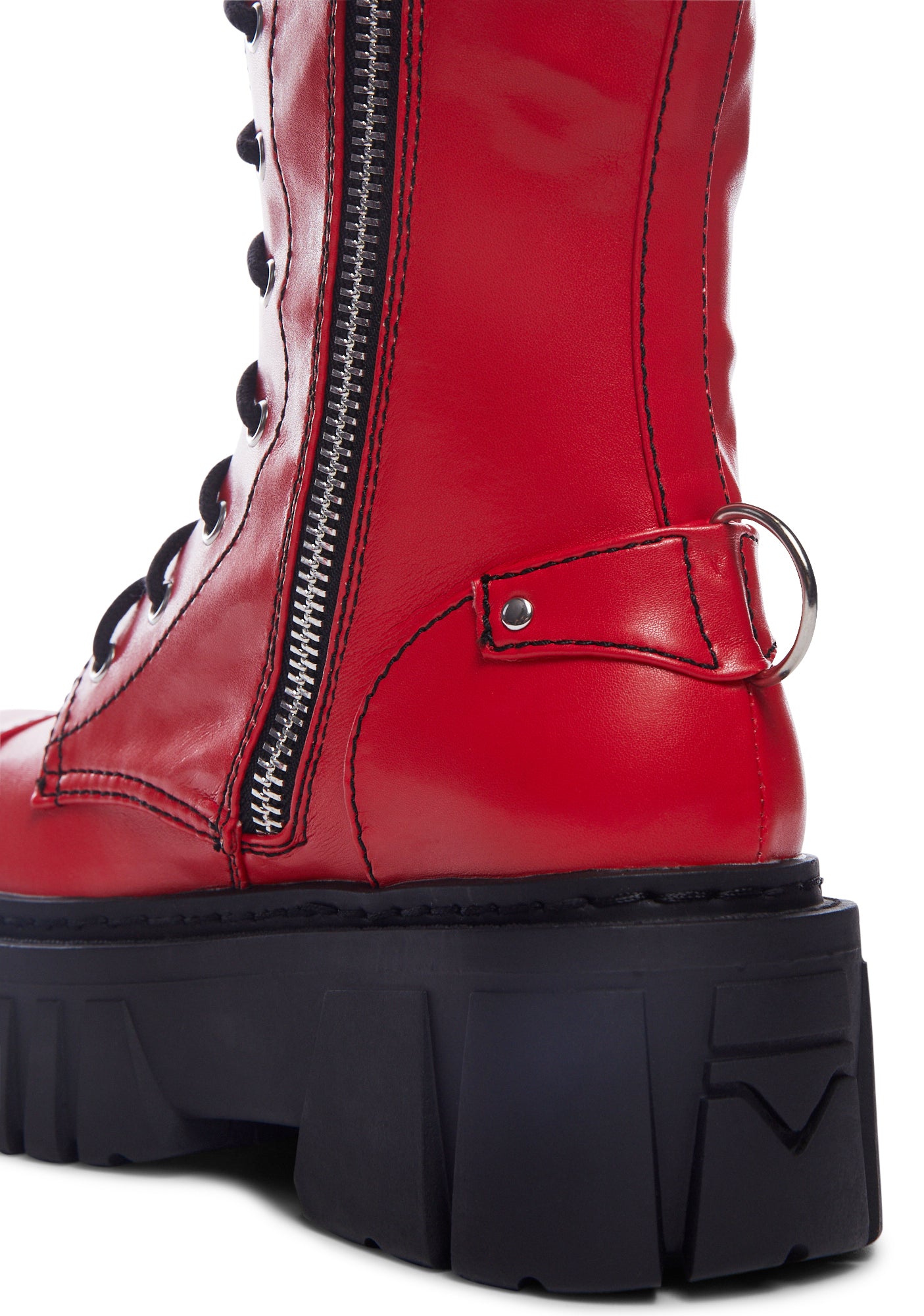 Alternative view of Devil Games Mismatched Combat Boots - Red