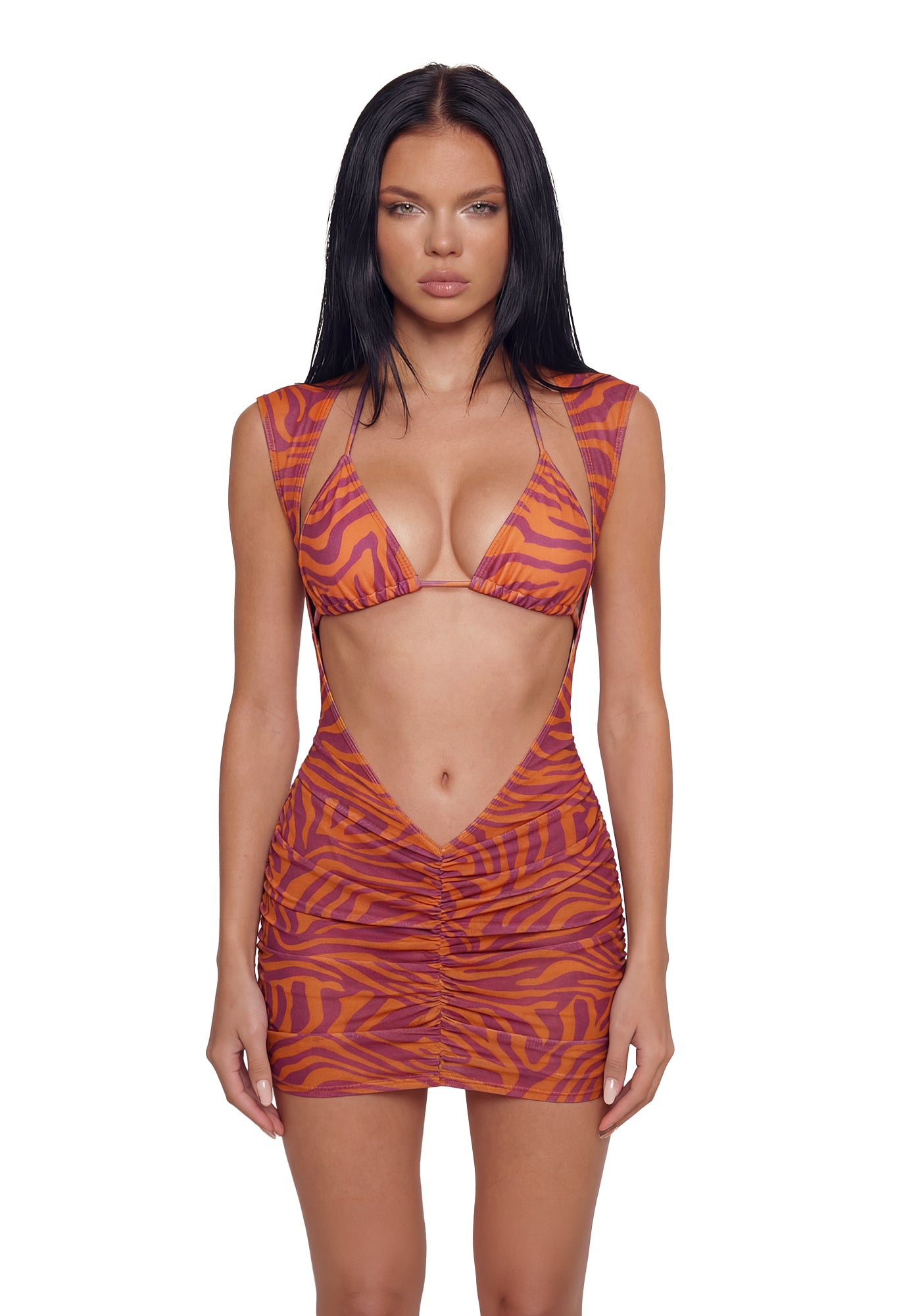 Wild Getaway Coverup Mini Dress - Pink/Orange