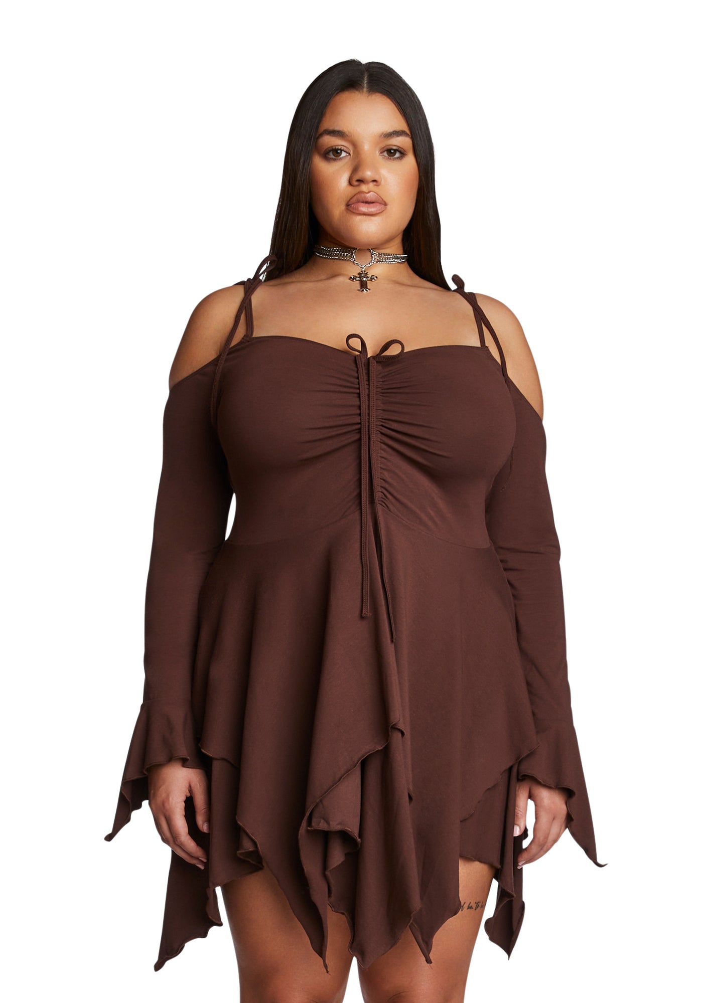 Plus F Is For Fairies Handkerchief Dress - Brown