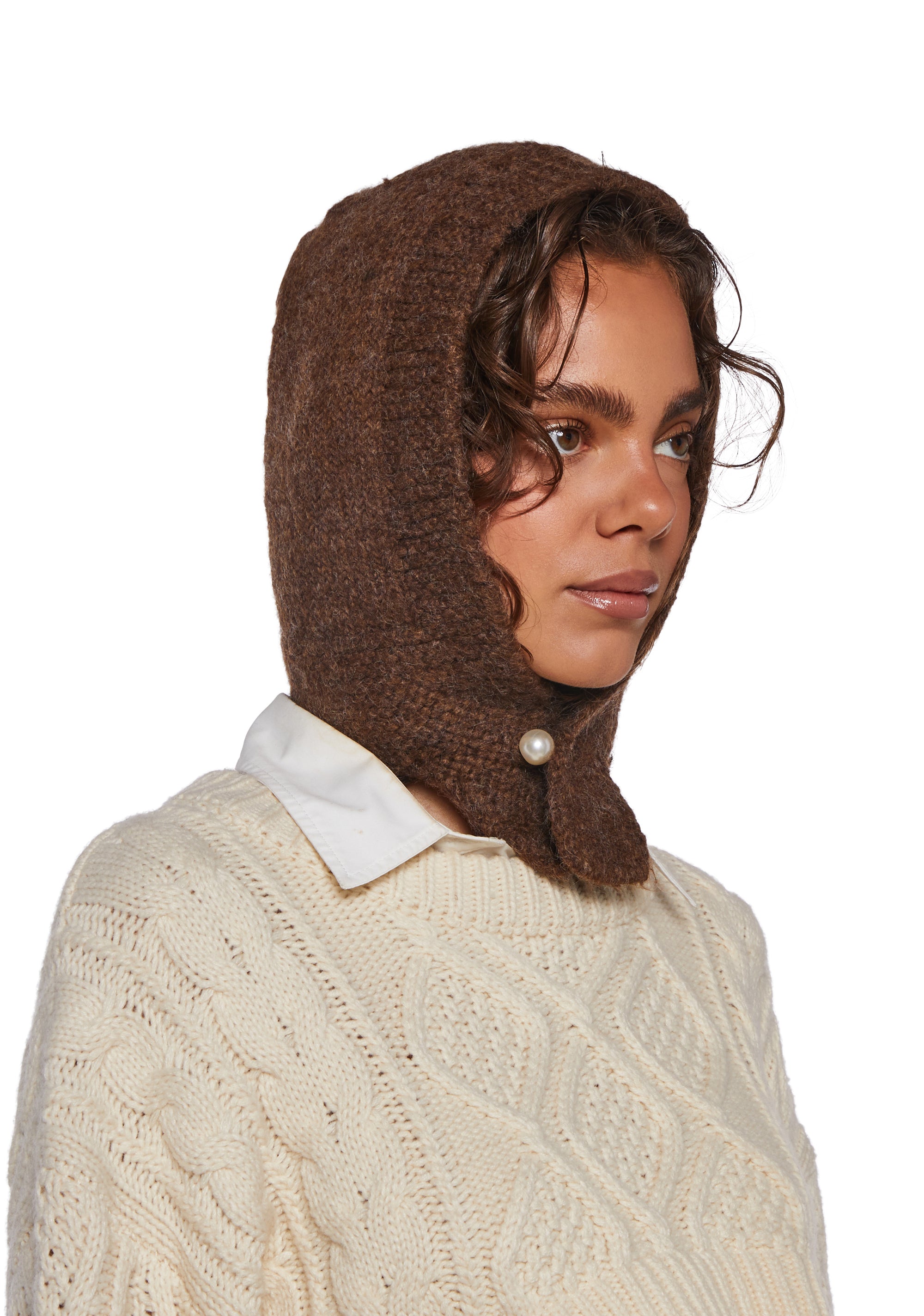 Alternative view of Fall Vibing Knit Hood - Brown