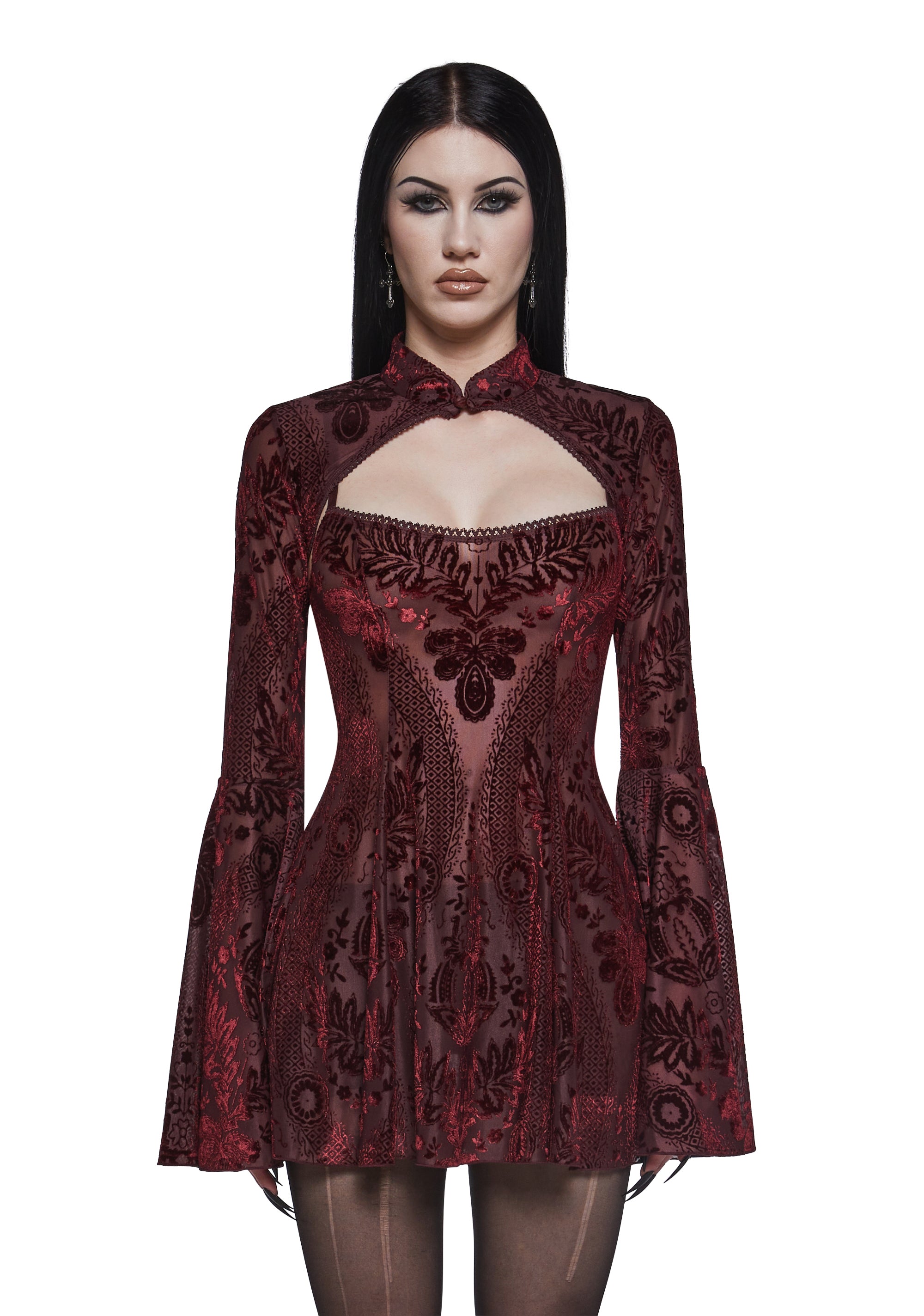 Druid’S Sister Mini Dress And Shrug Set - Wine