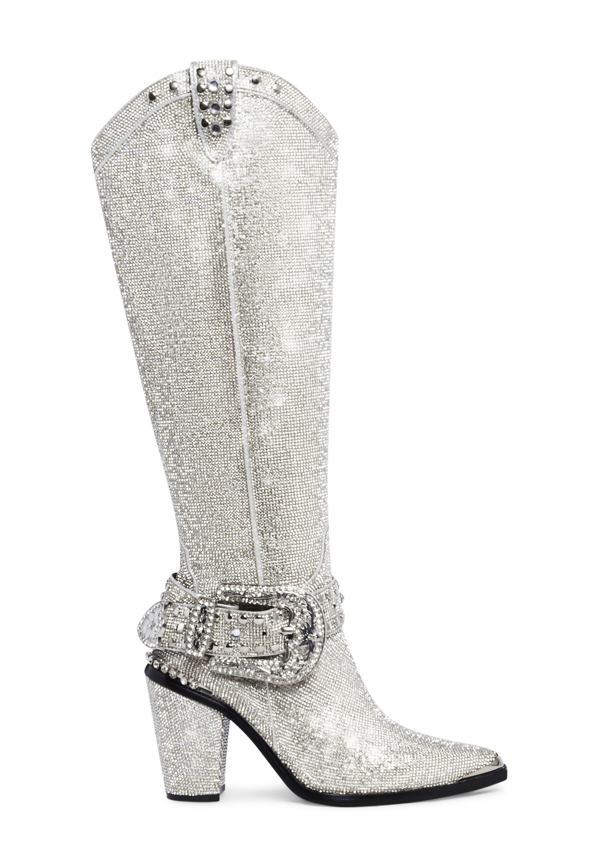 Sharp Sheriff Shine Knee High Boots -Silver