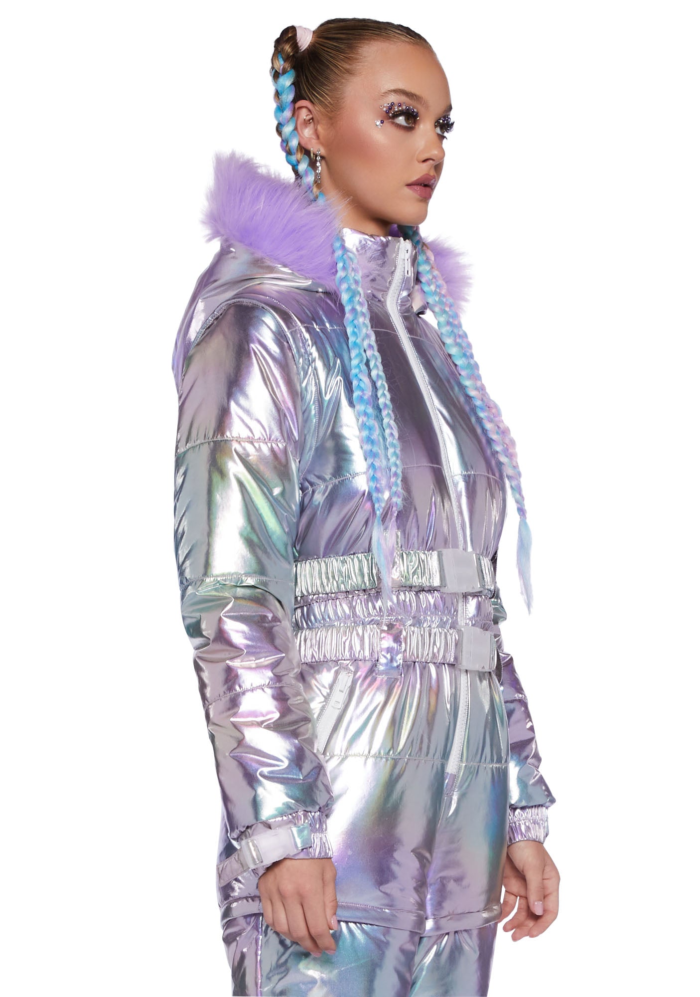 Alternative view of Aurora Beam Holographic Snowsuit - Lavender
