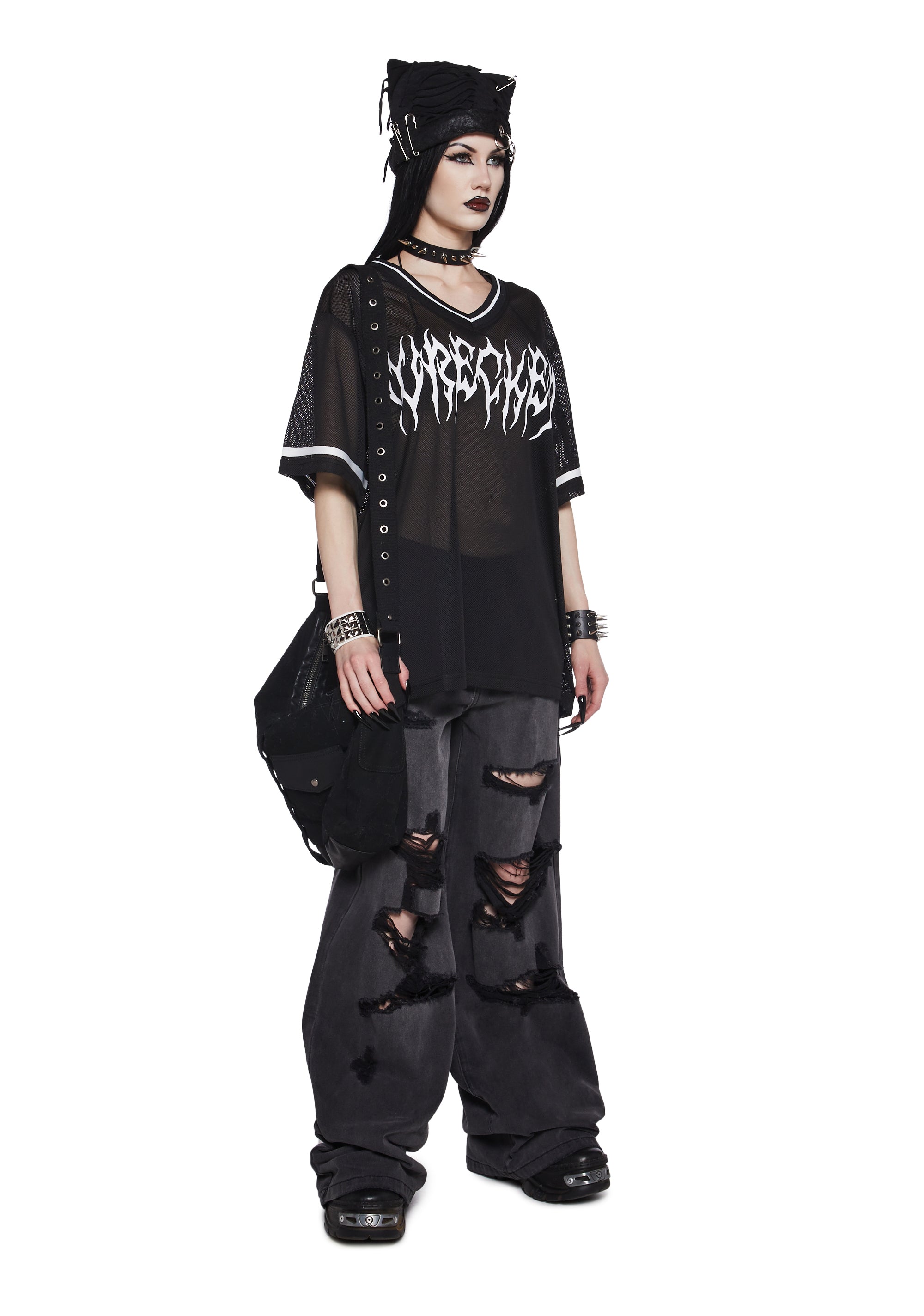 Alternative view of Sinful Attitude Wide Leg Jeans - Distressed Grey