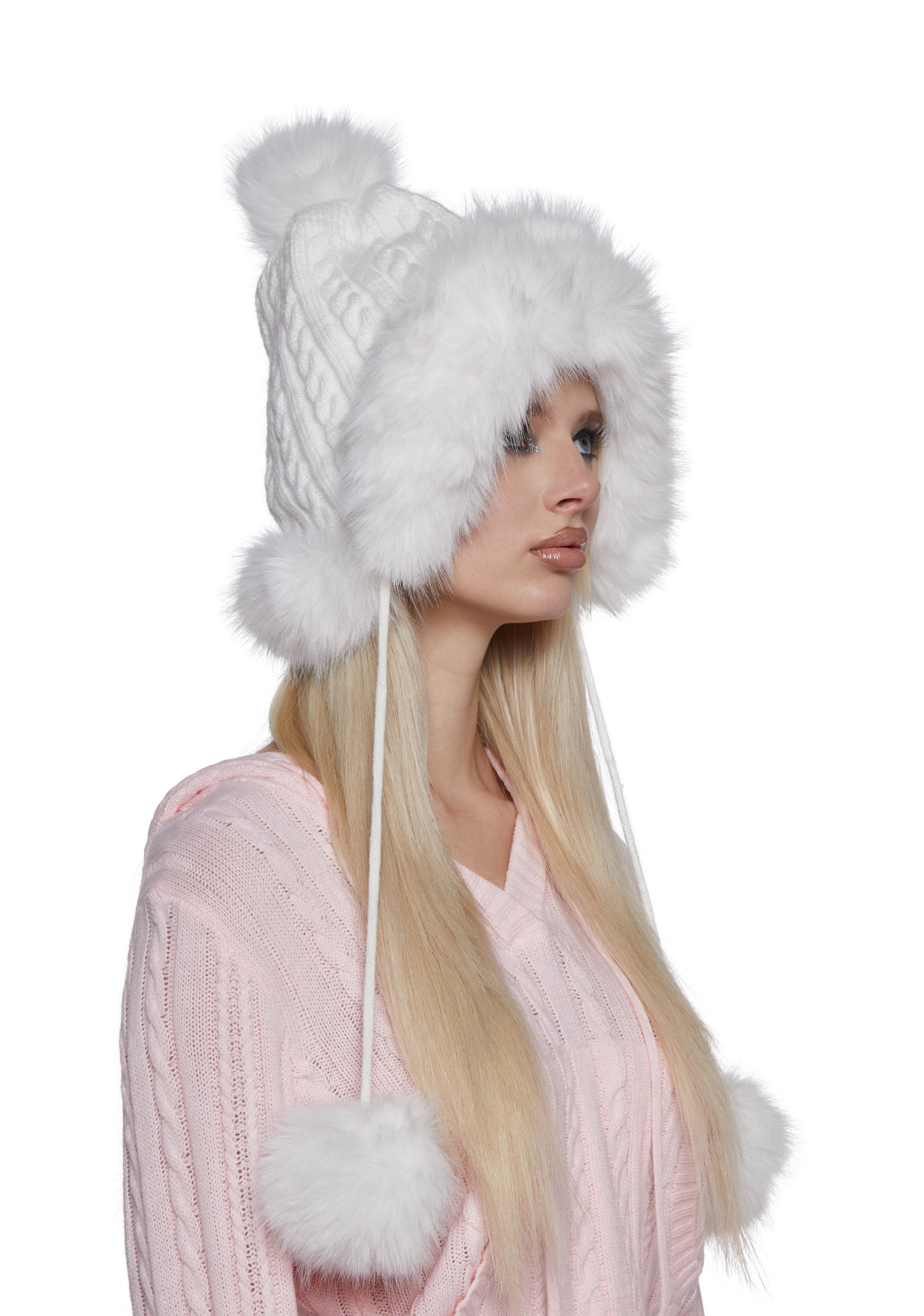 Alternative view of Bubble Pop Faux Fur Hat With Pom Poms - White