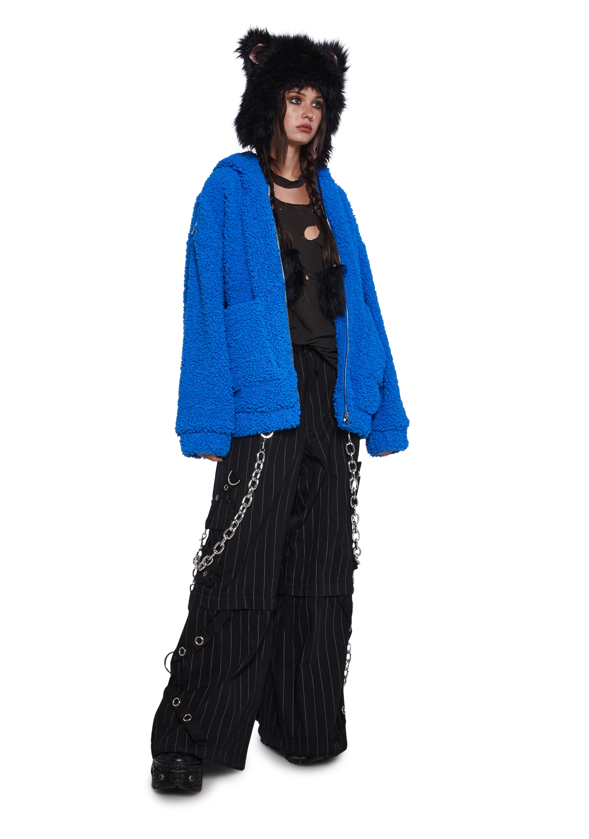 Alternative view of Azure Blissful Misery Hooded Sherpa Jacket