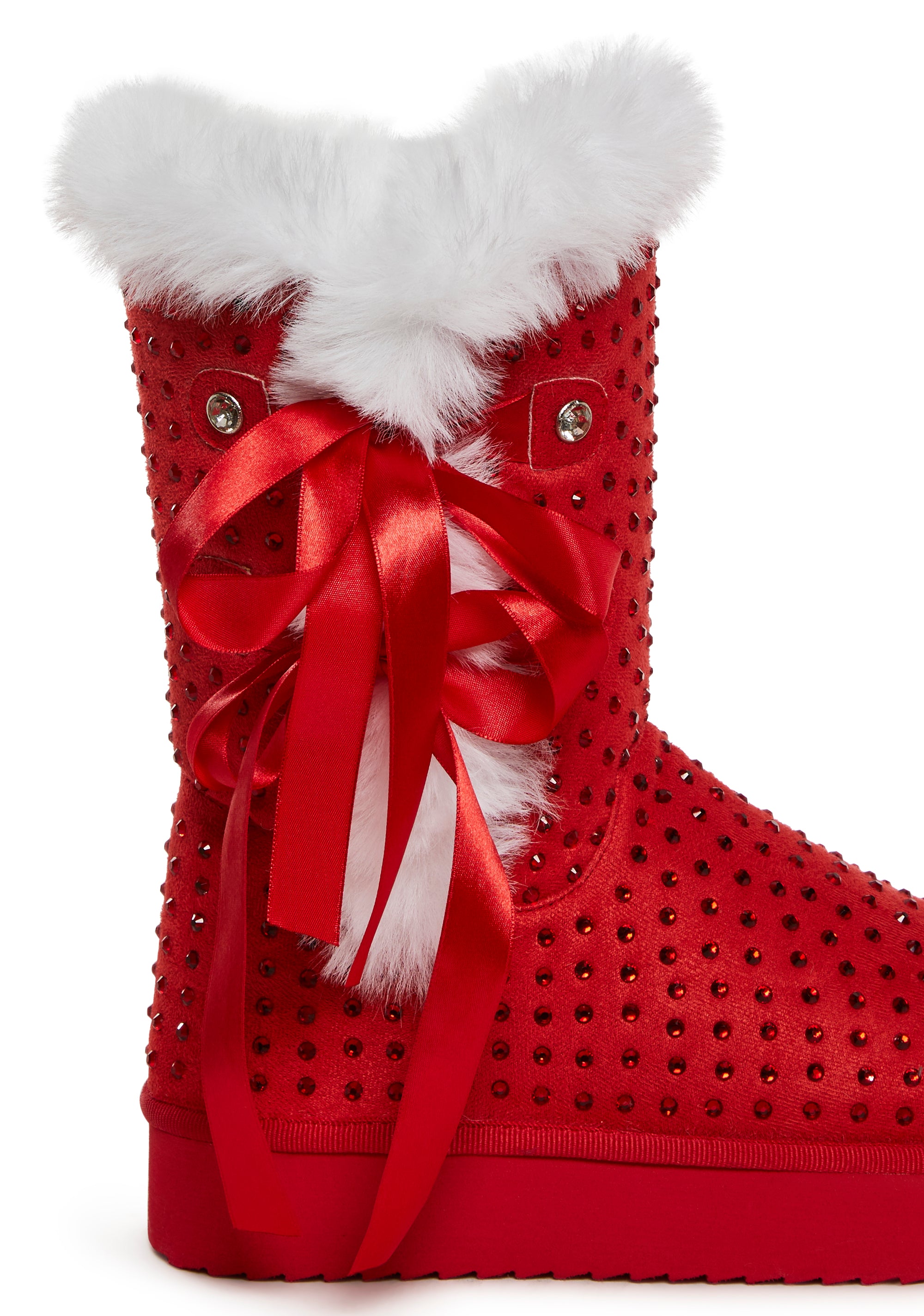 Alternative view of Snowflake Cadet Rhinestone Booties - Red