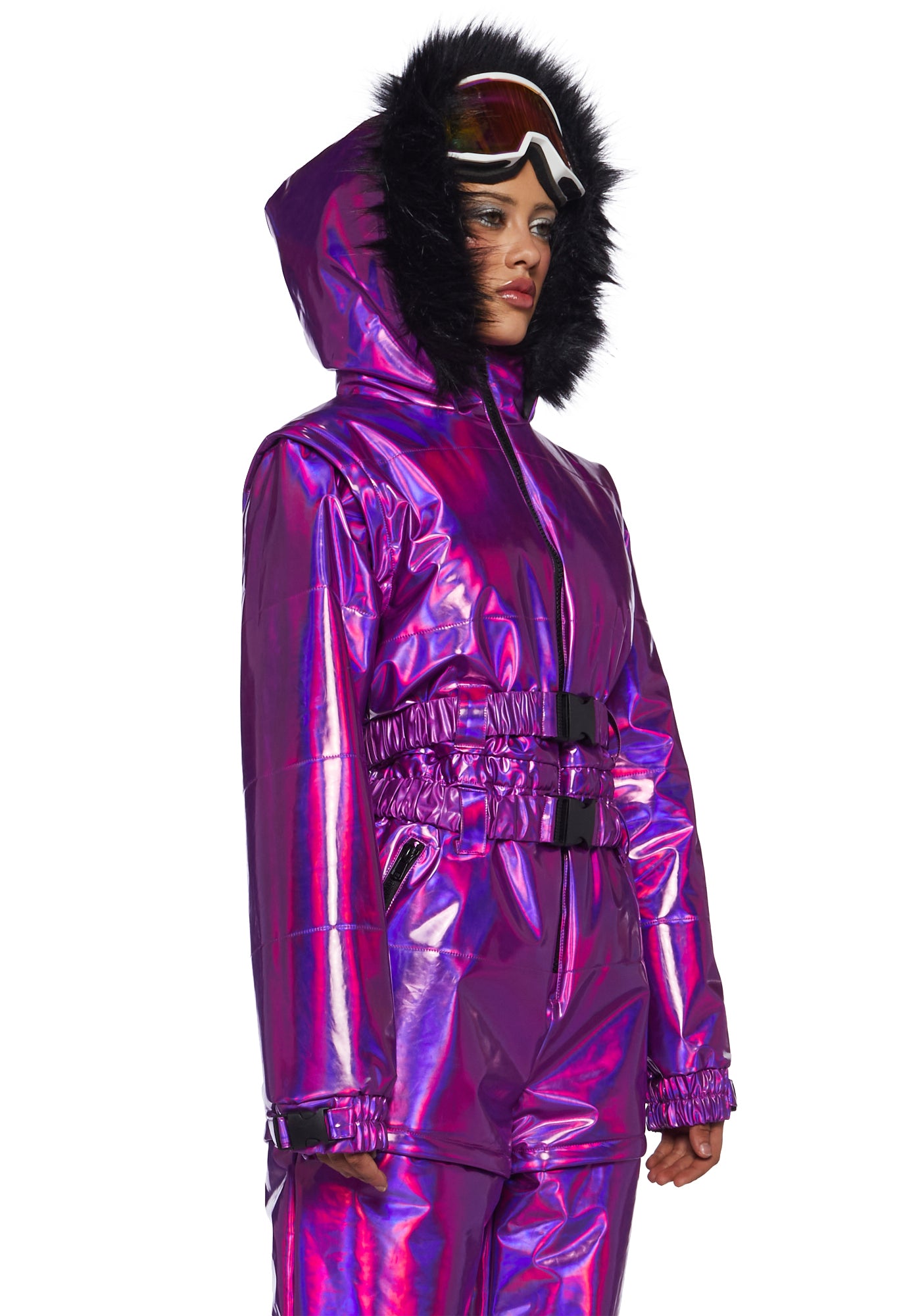 Alternative view of Aurora Beam Holographic Snowsuit - Purple
