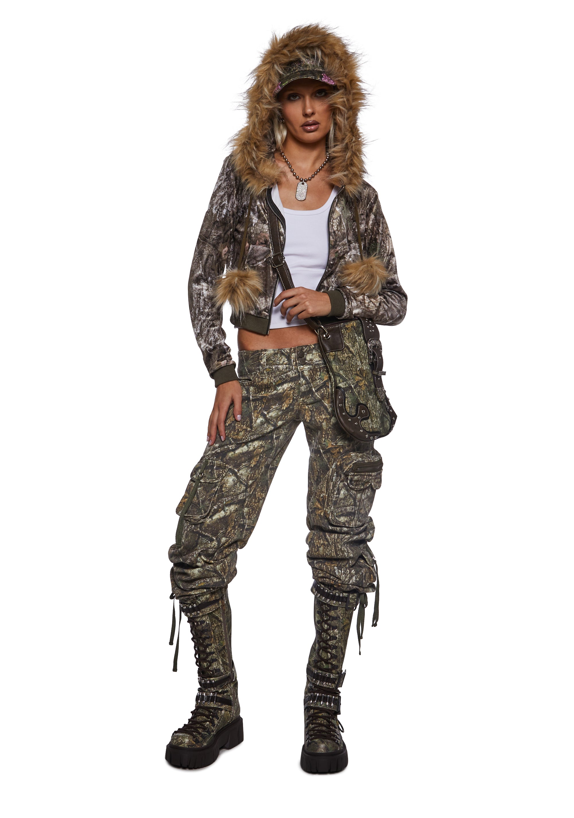 Alternative view of Camo Velour Hoodie With Faux Fur Trim