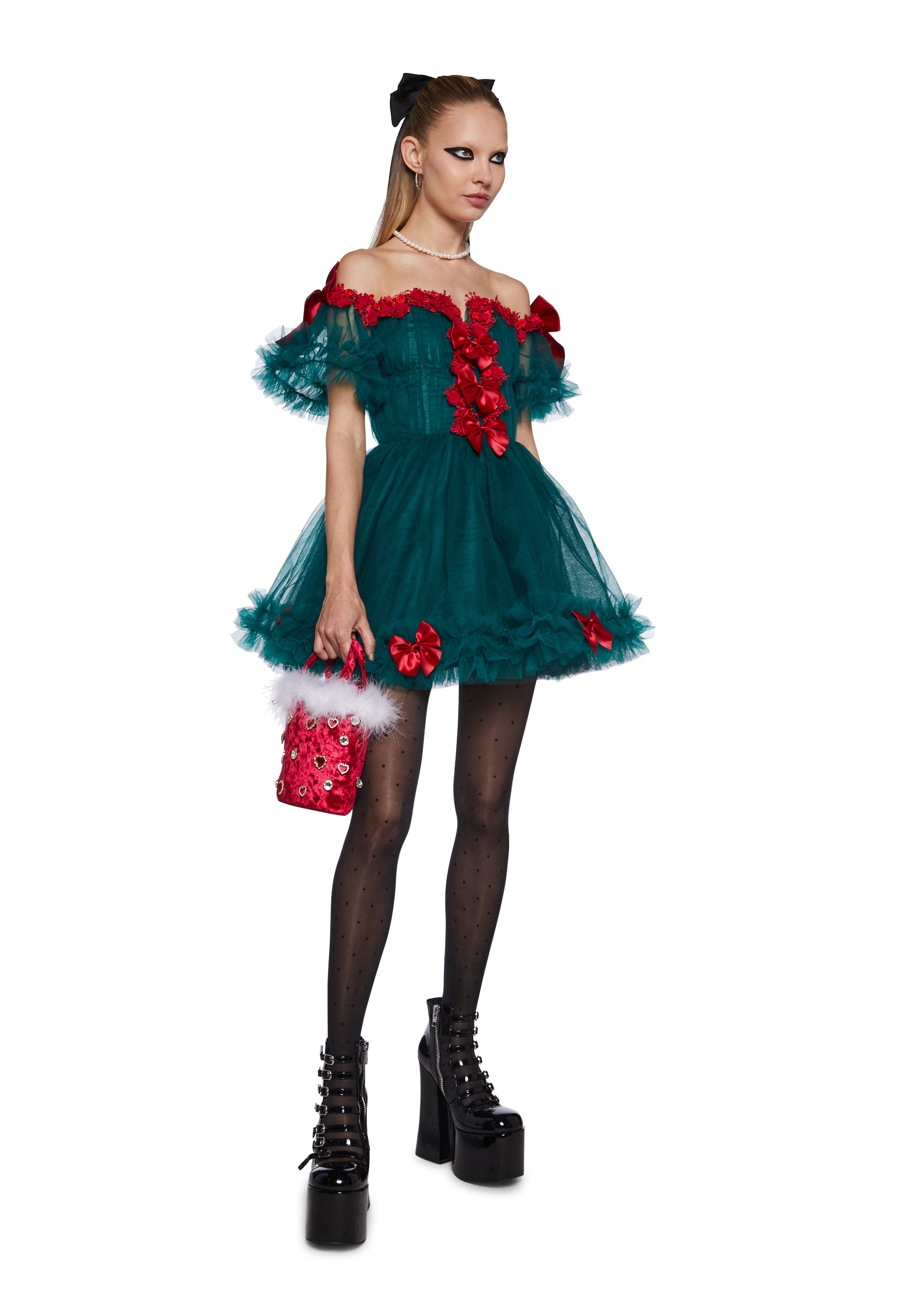 Alternative view of Winter Rose Mini Dress - Green