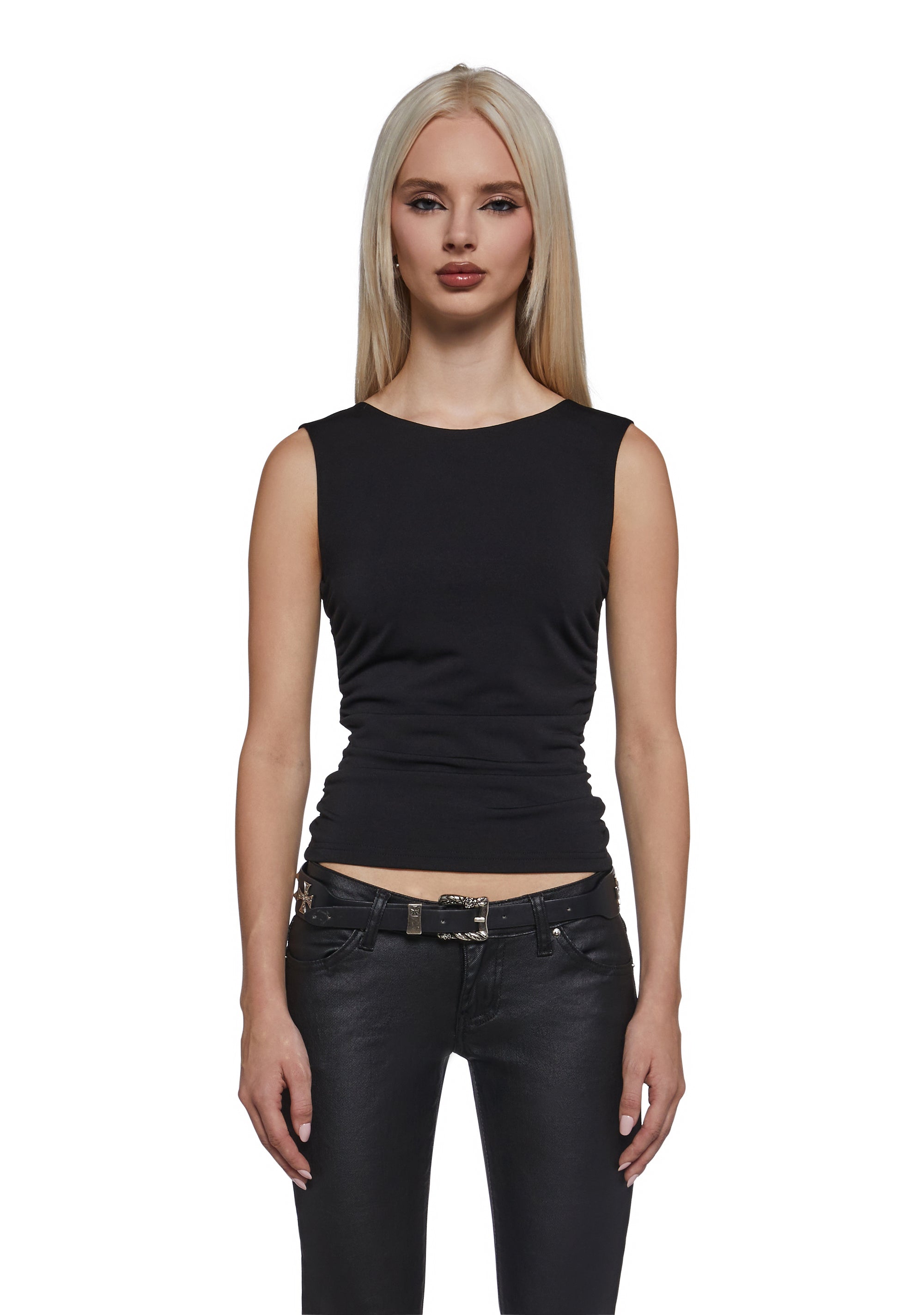 Elegant Turn Short Sleeve Top - Black