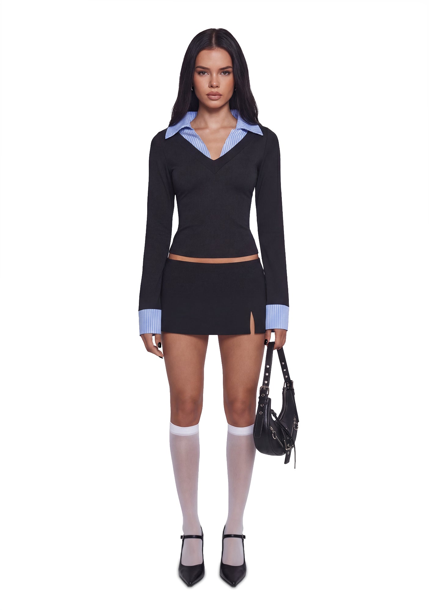 Alternative view of Eleanor Collared Long Sleeve Top - Striped